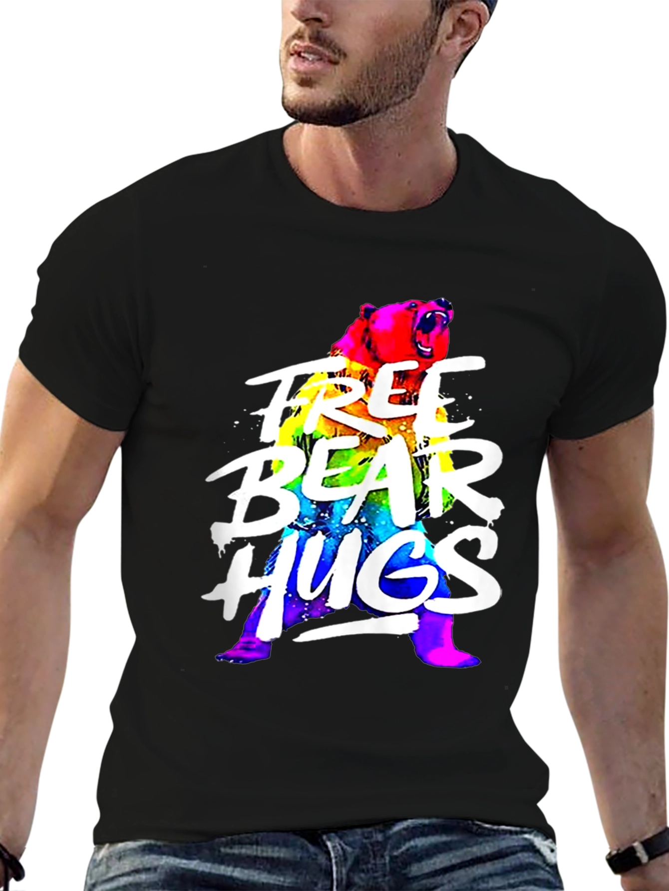 Free Bear Hugs Graphic T-Shirt - Black