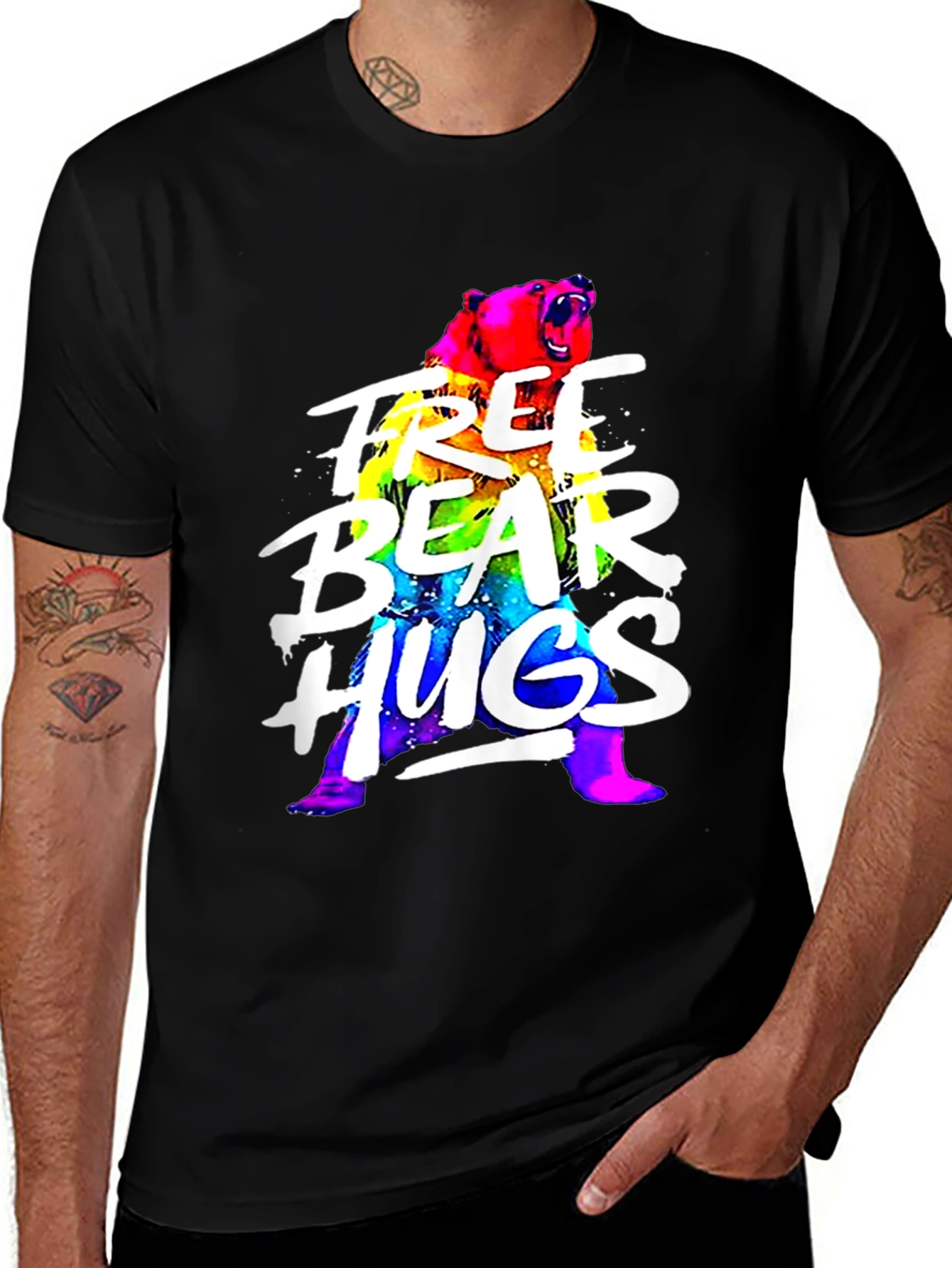 Free Bear Hugs Graphic T-Shirt - Black