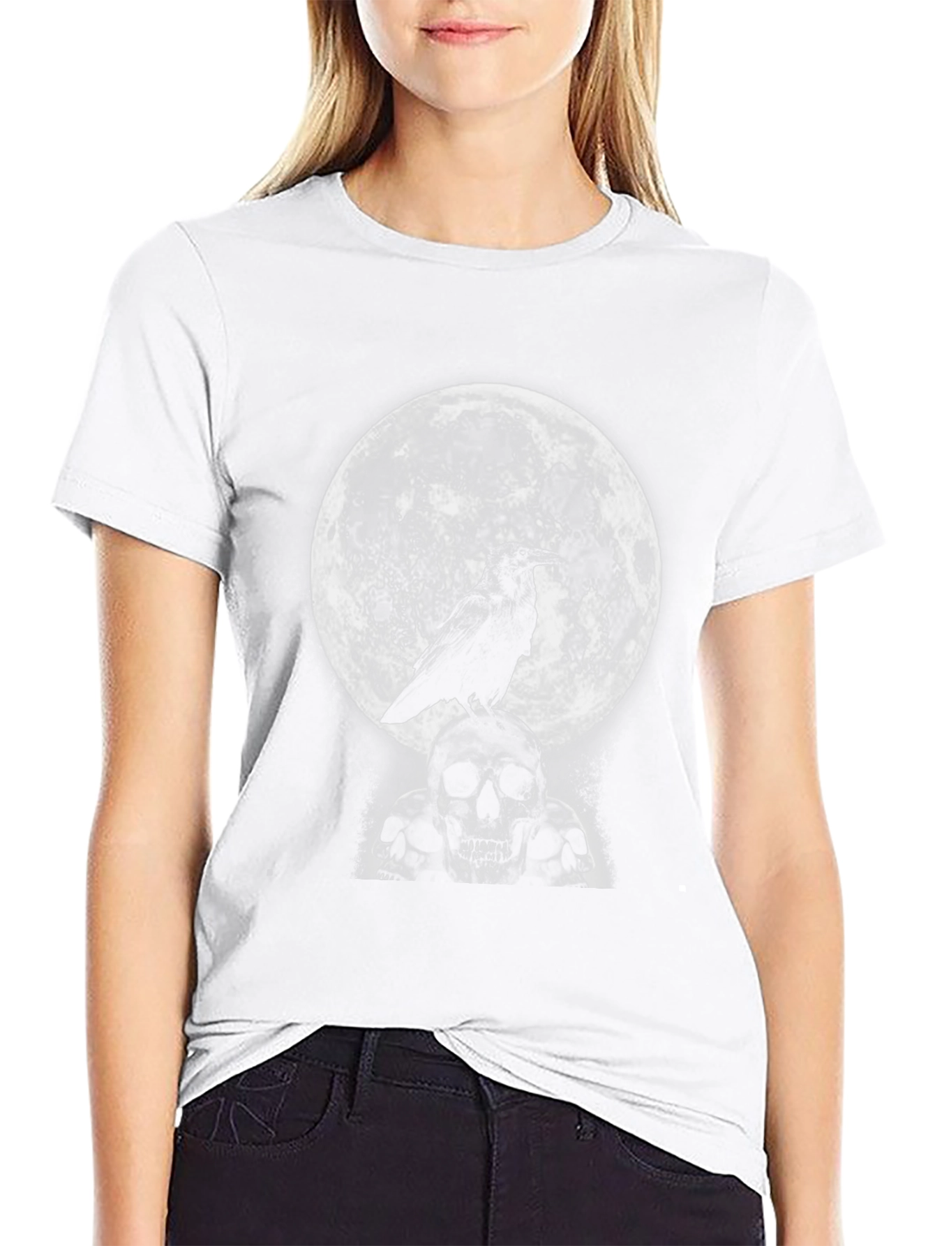 Raven Skull Moon Graphic T-Shirt