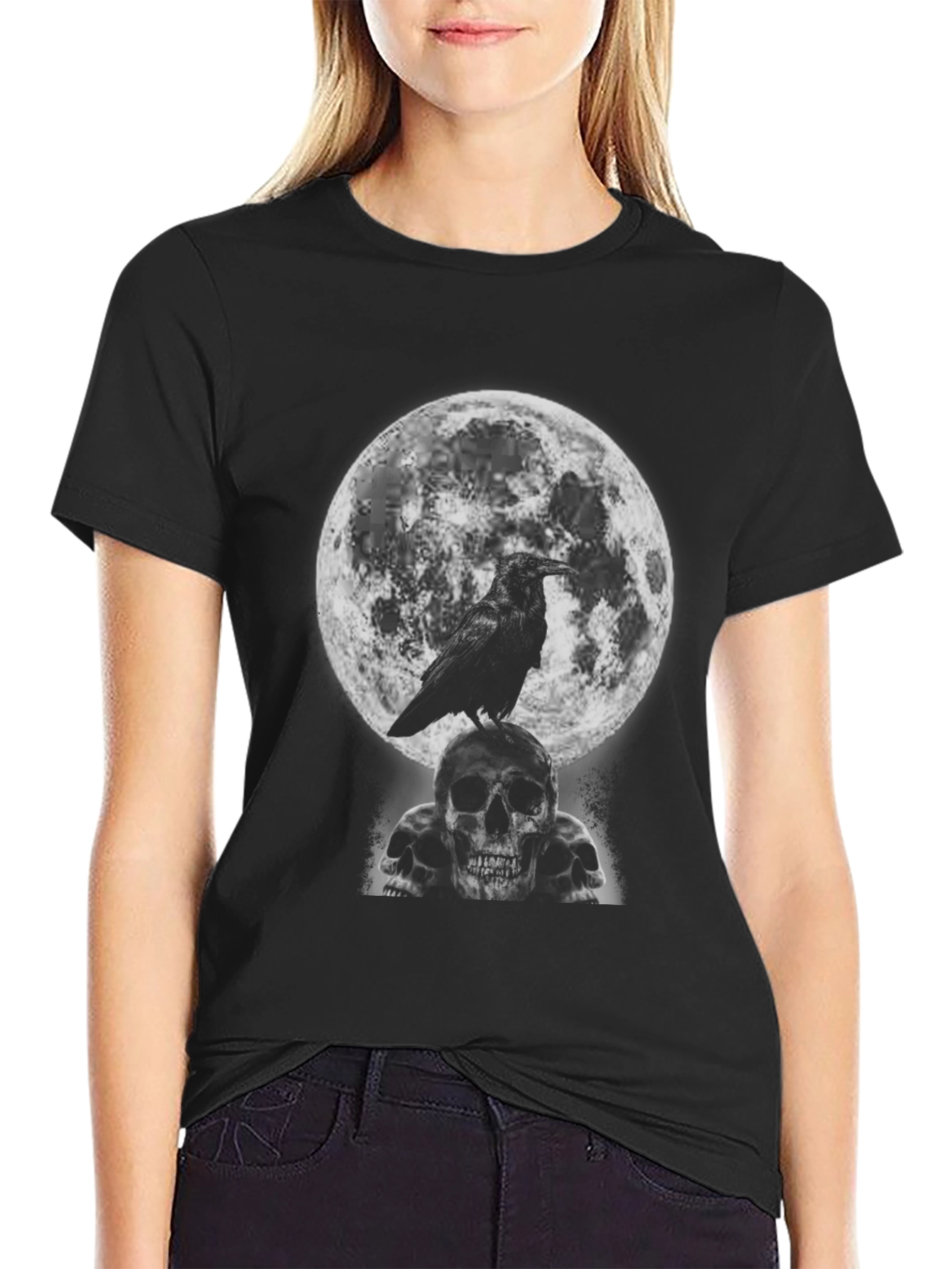 Raven Skull Moon Graphic T-Shirt