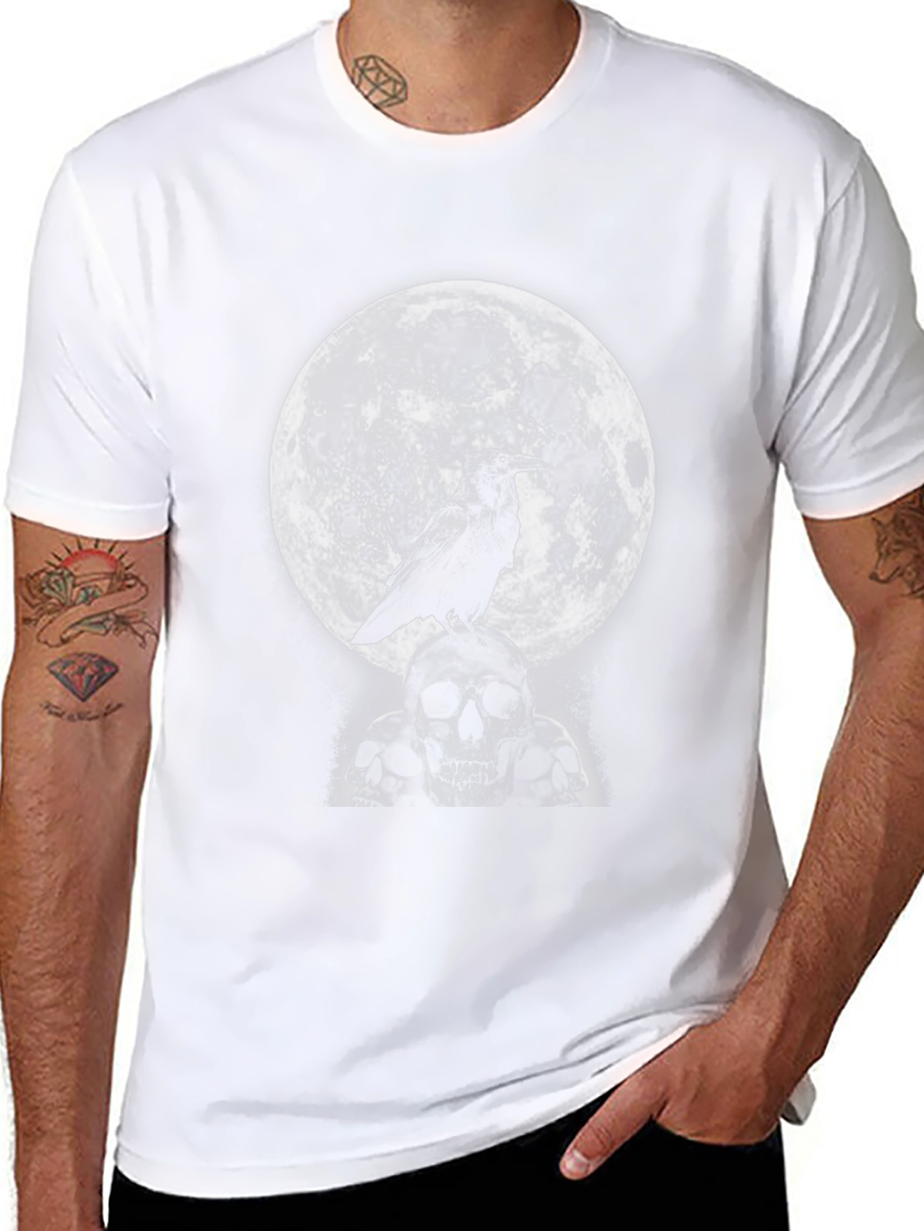 Raven Skull Moon Graphic T-Shirt