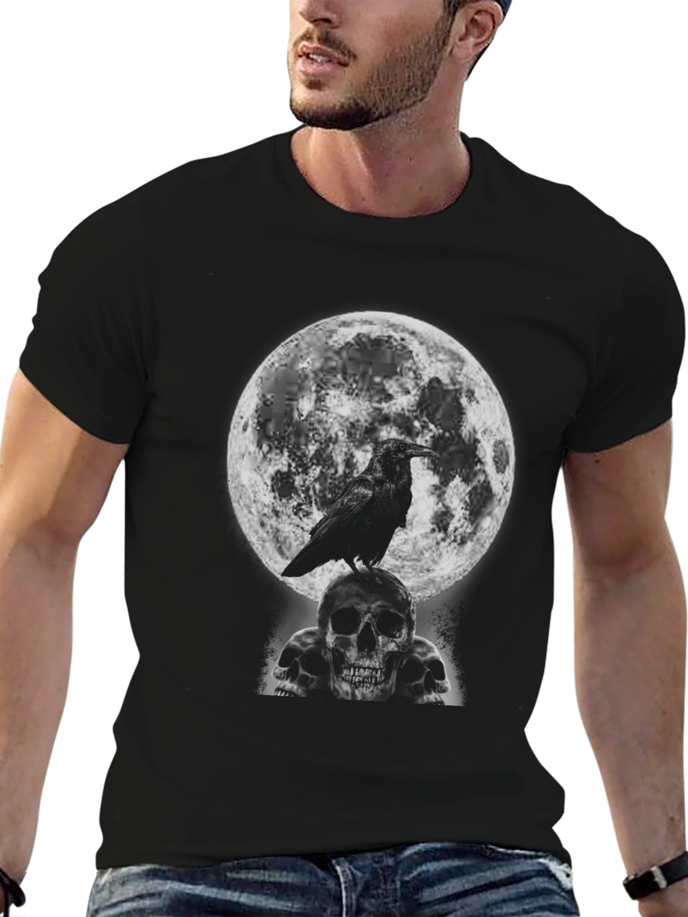 Raven Skull Moon Graphic T-Shirt