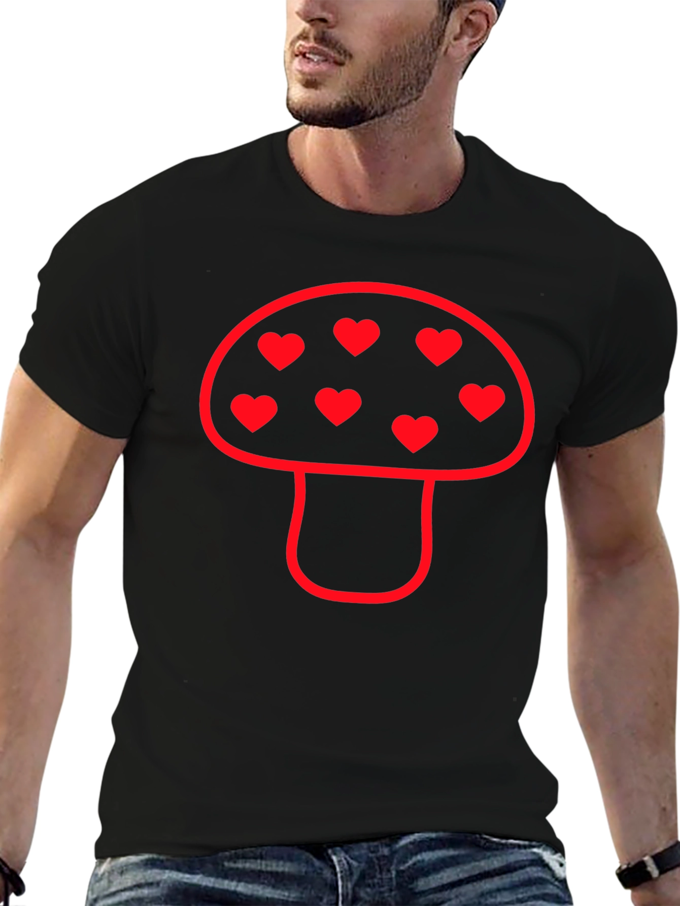 Mushroom Heart Tee - Funky Black T-Shirt