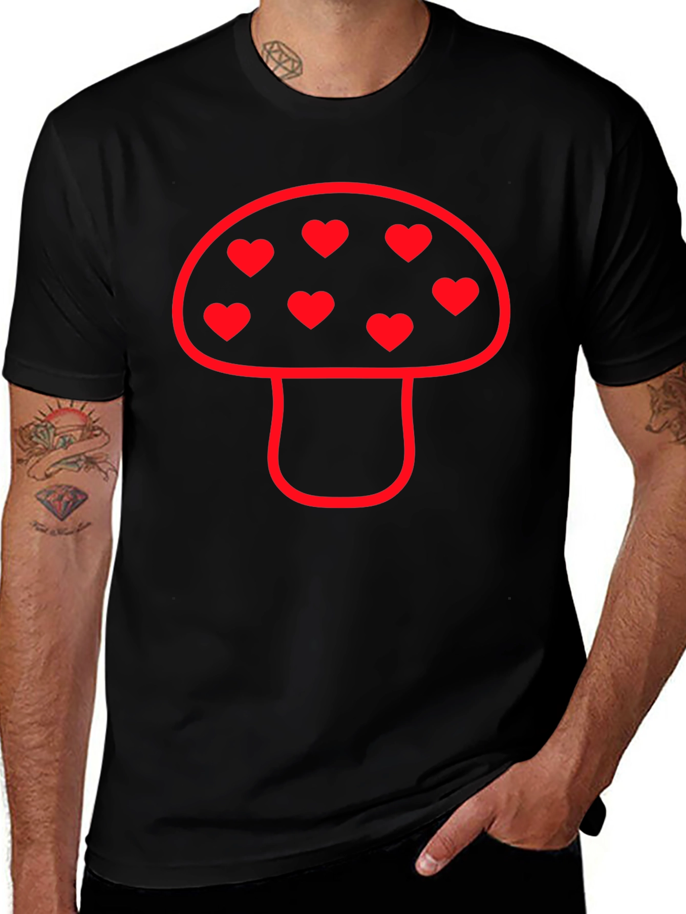 Mushroom Heart Tee - Funky Black T-Shirt