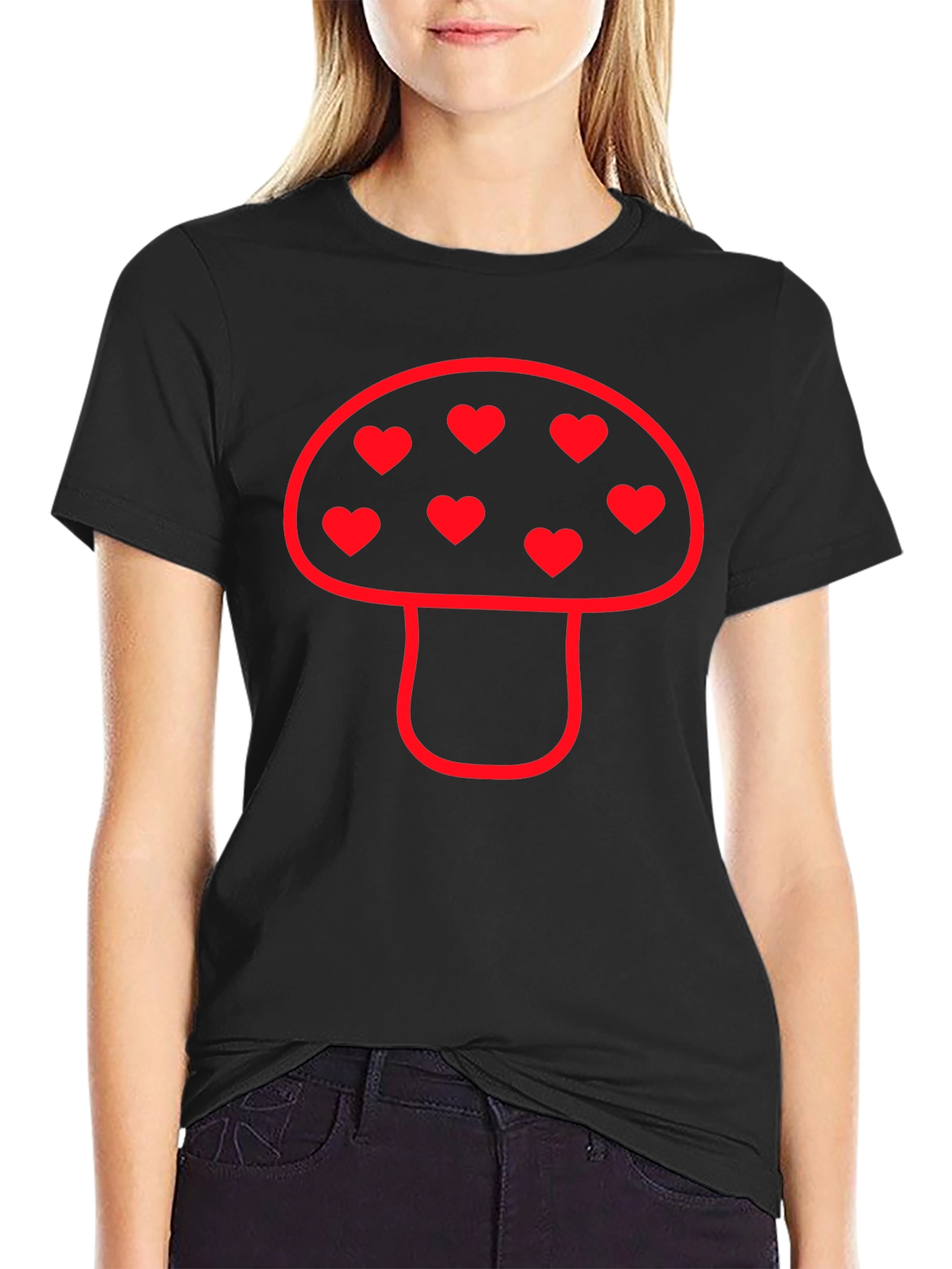 Mushroom Heart Tee - Funky Black T-Shirt