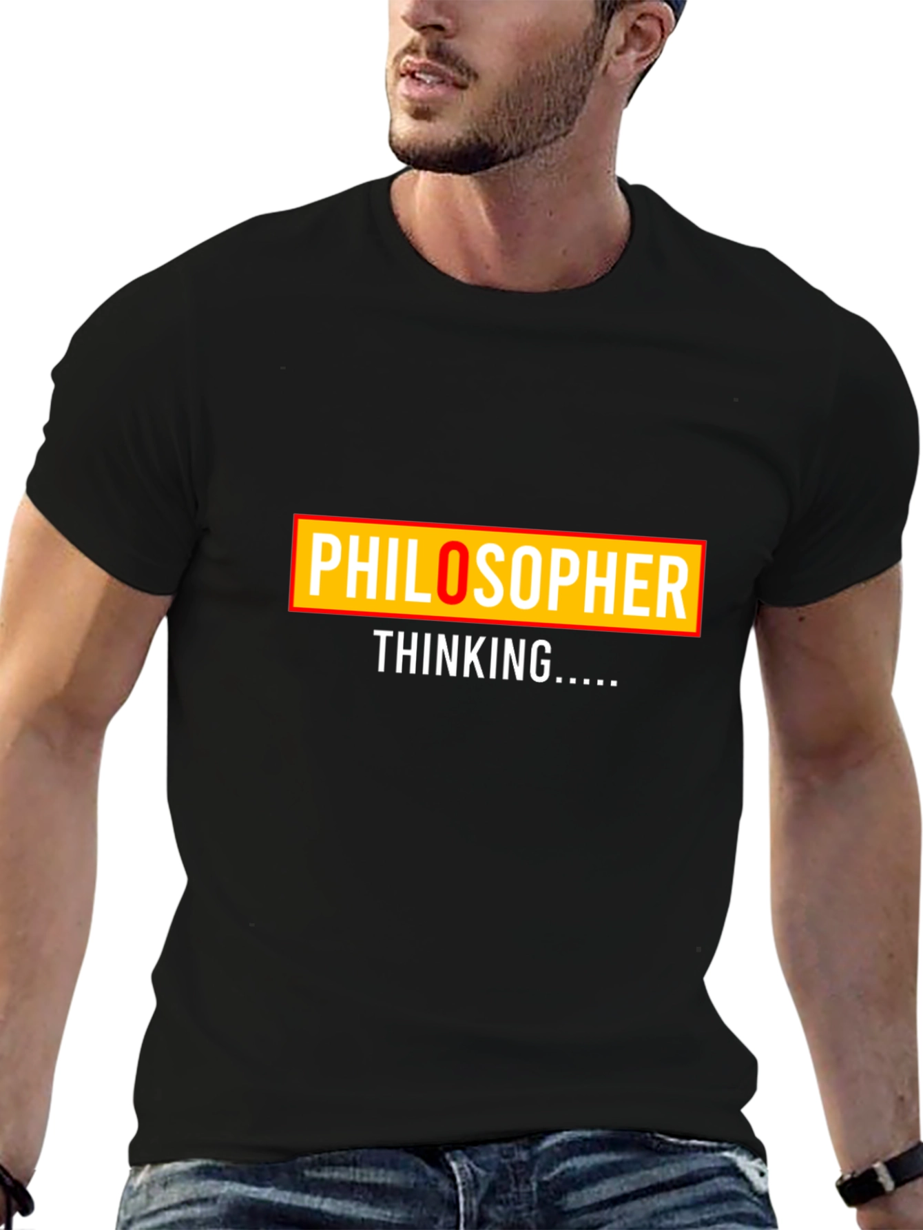 Philosopher Thinking Graphic Tee - Black Cotton T-Shirt