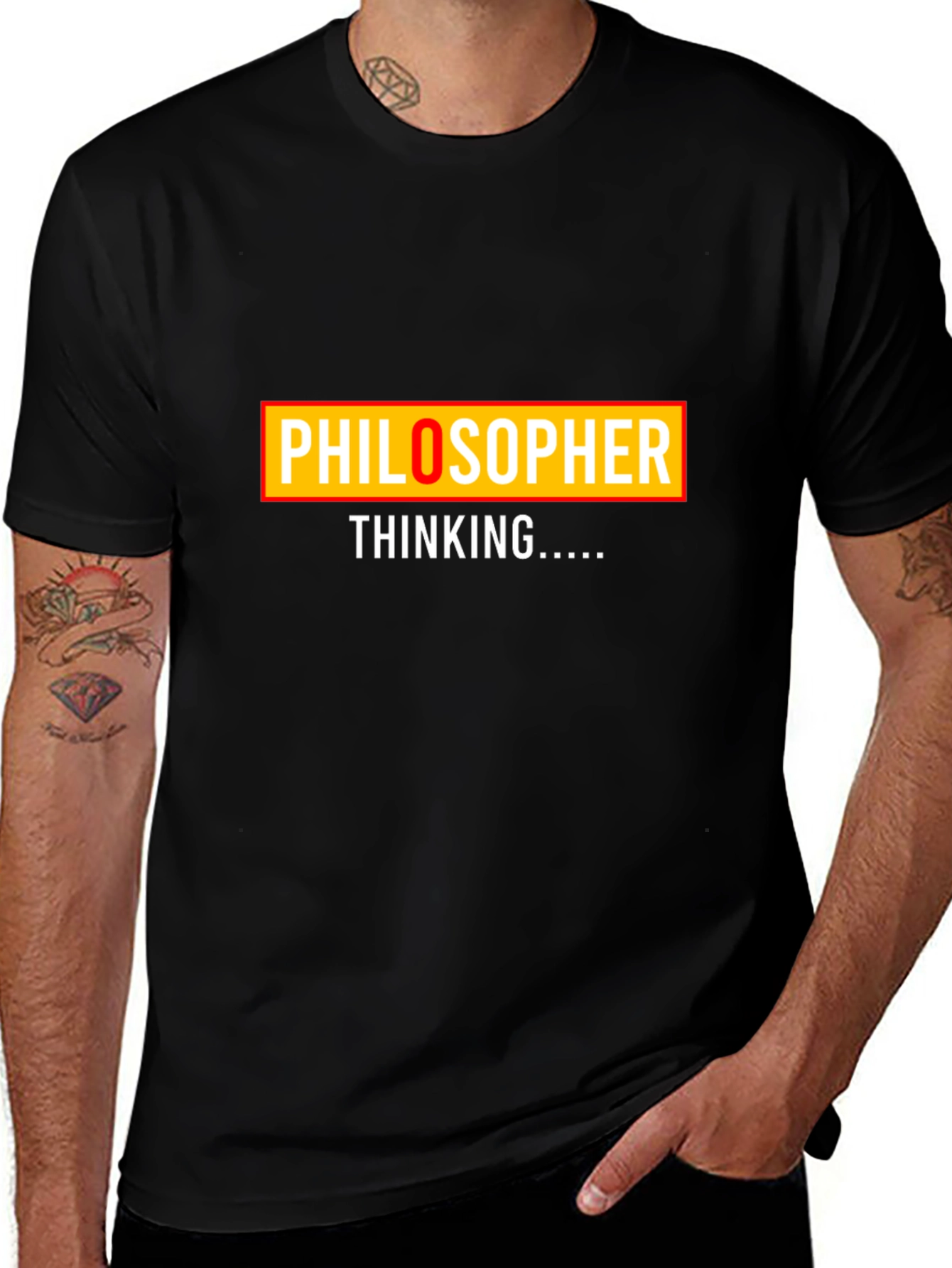 Philosopher Thinking Graphic Tee - Black Cotton T-Shirt