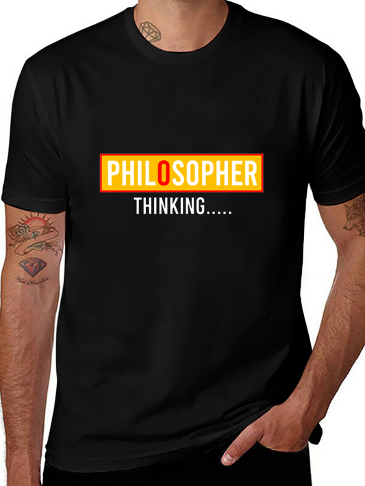 Philosopher Thinking Graphic Tee - Black Cotton T-Shirt