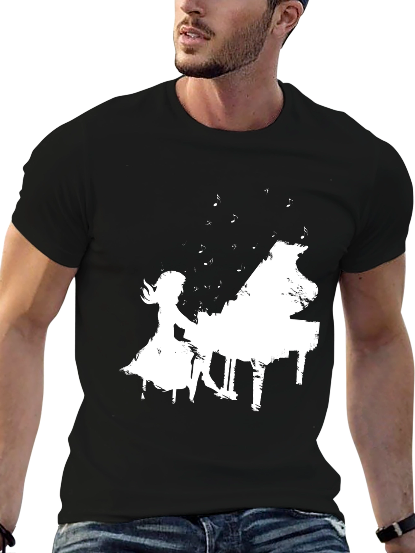 Piano Player Graphic Tee - Stylish Black T-Shirt