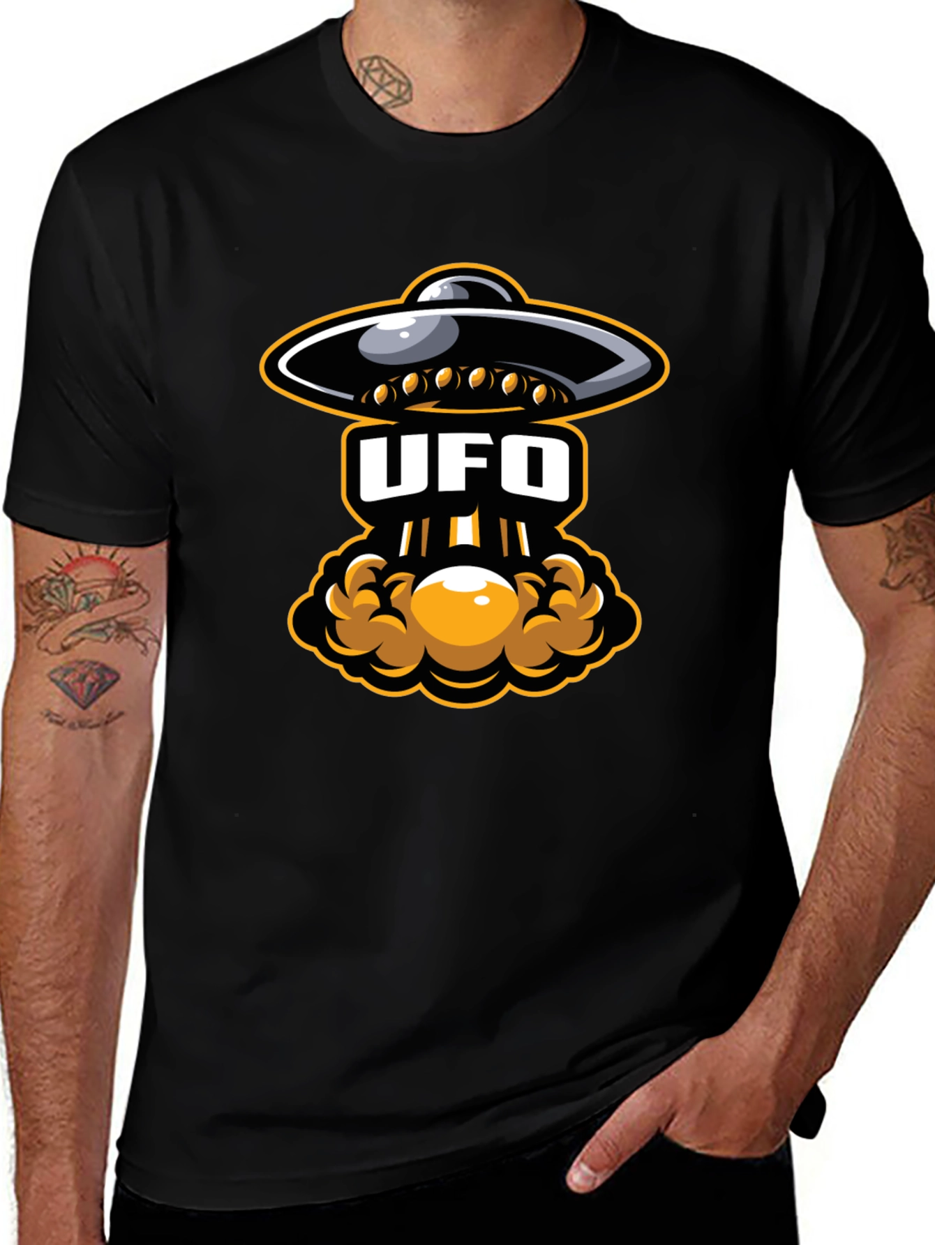 UFO Abduction Graphic T-Shirt - Black Cotton Tee