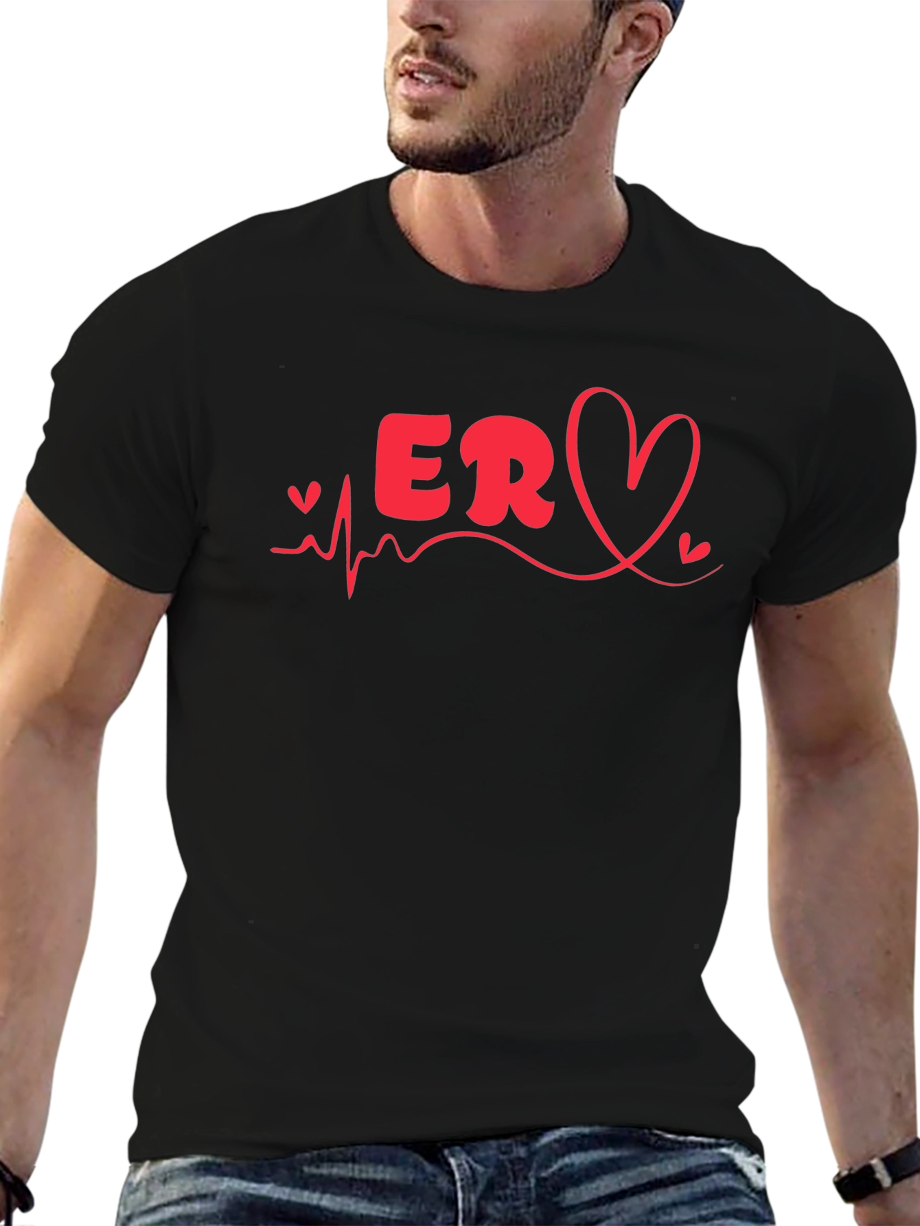 ER Nurse Heartbeat Graphic T-Shirt - Black