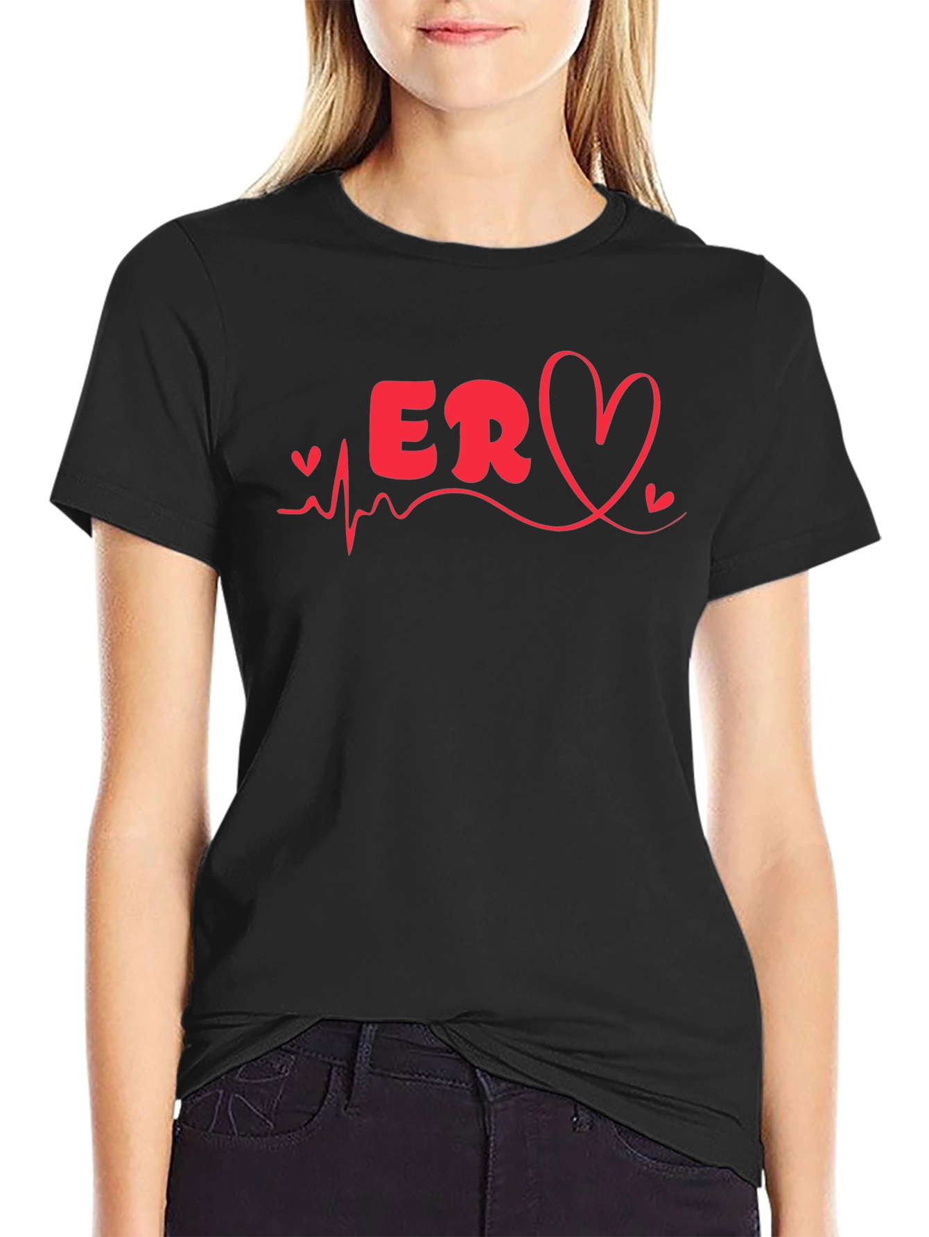 ER Nurse Heartbeat Graphic T-Shirt - Black