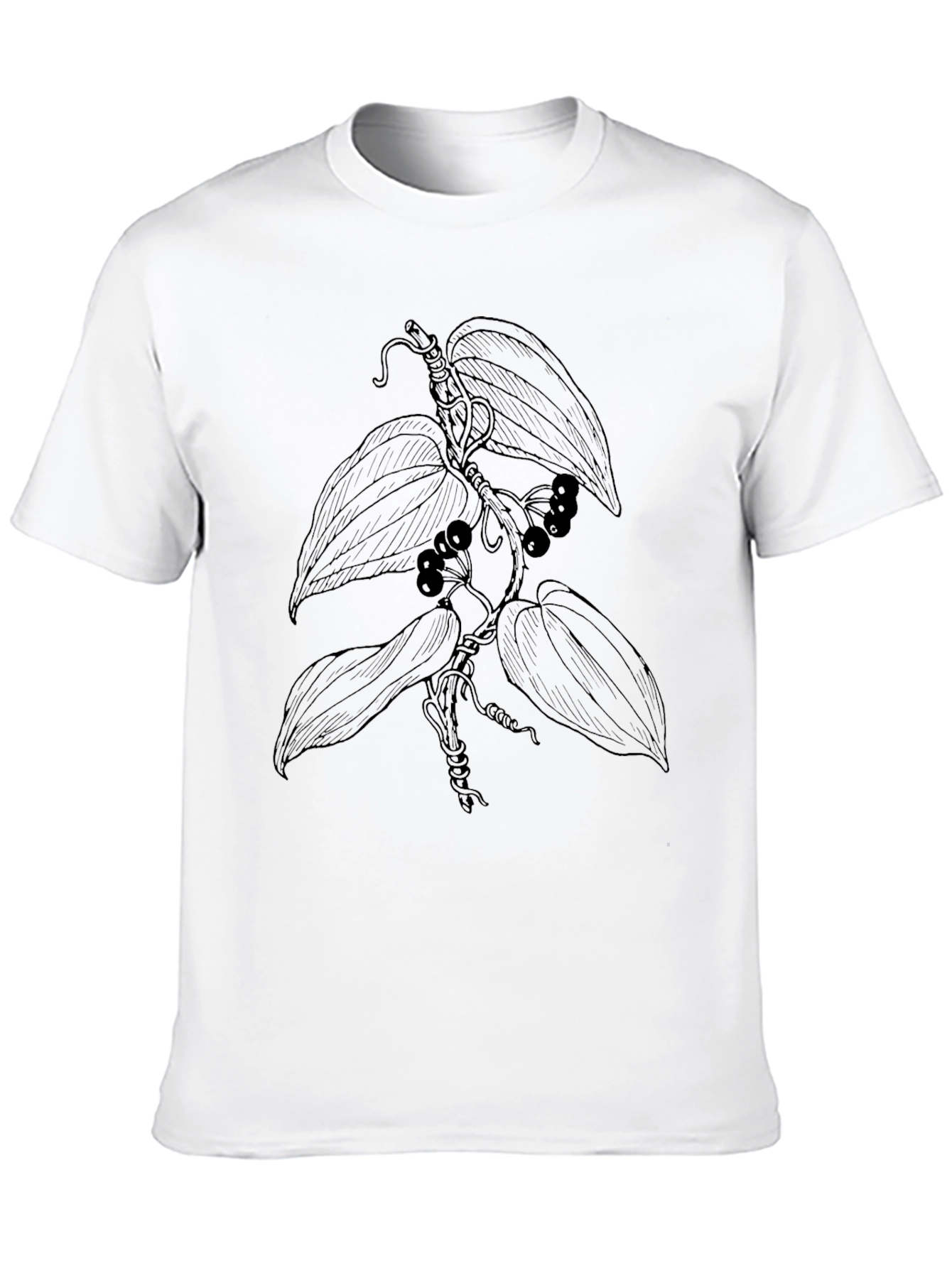 Botanical Vine Graphic Tee - Black Cotton
