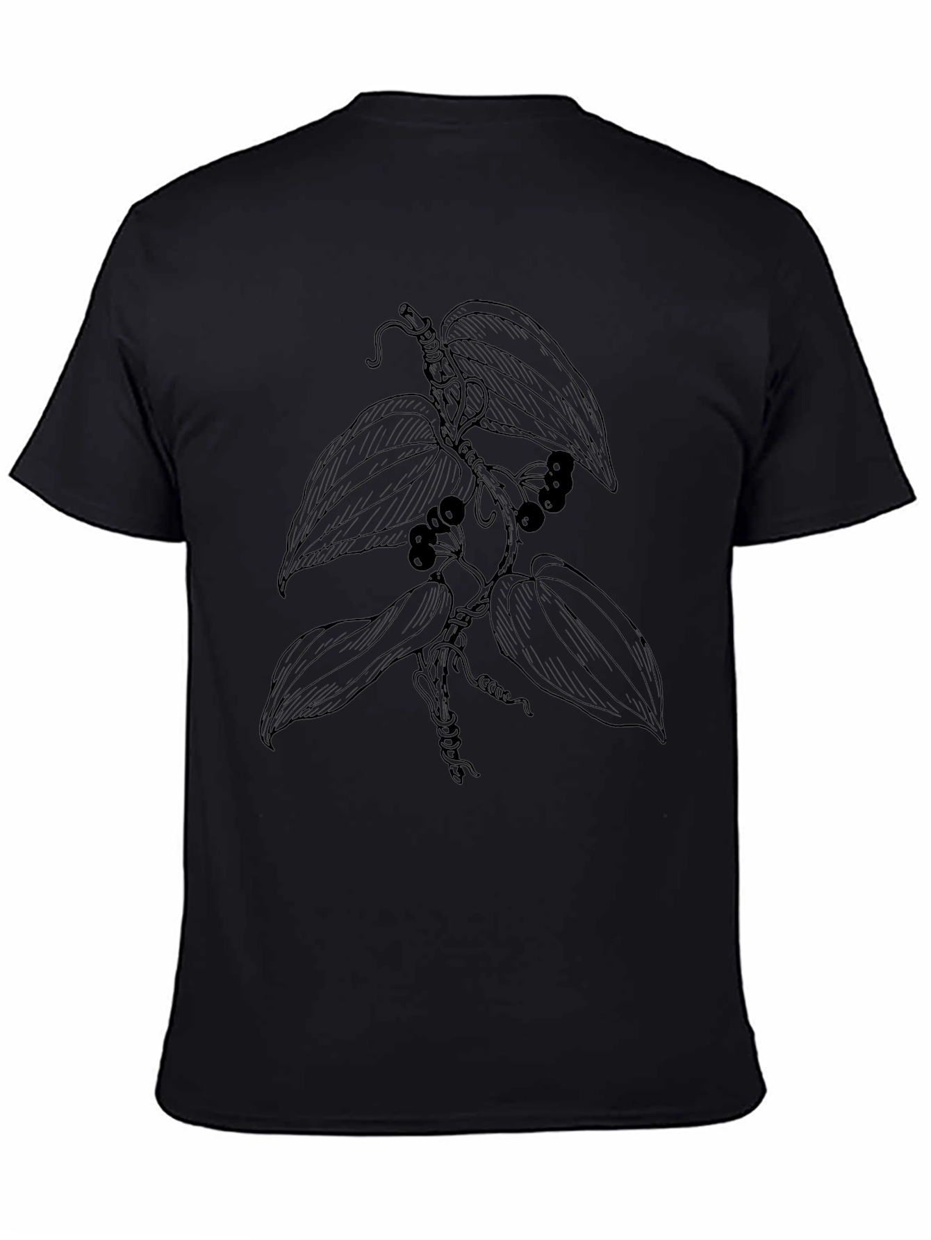Botanical Vine Graphic Tee - Black Cotton