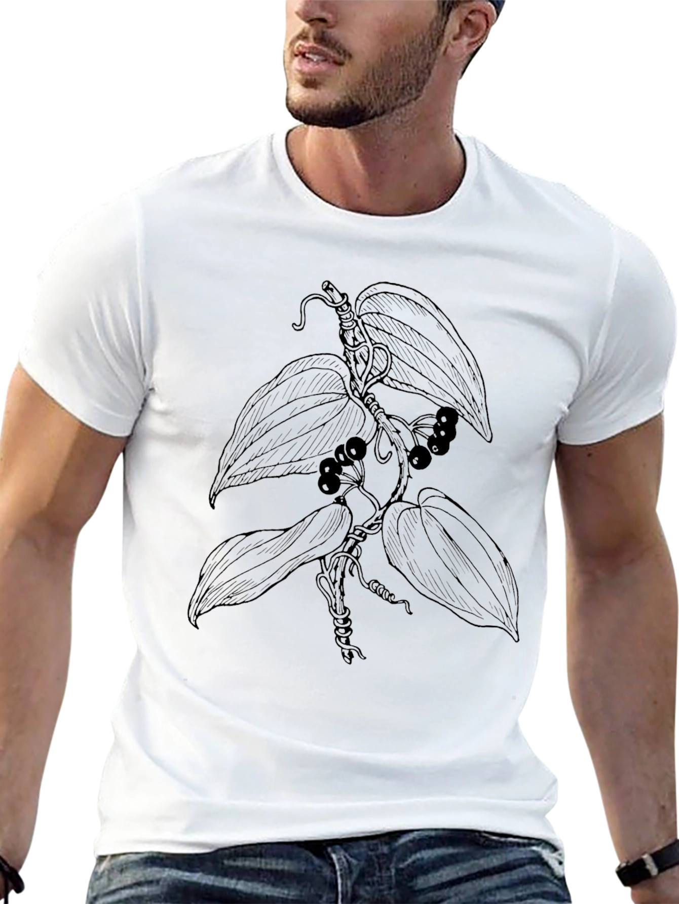 Botanical Vine Graphic Tee - Black Cotton