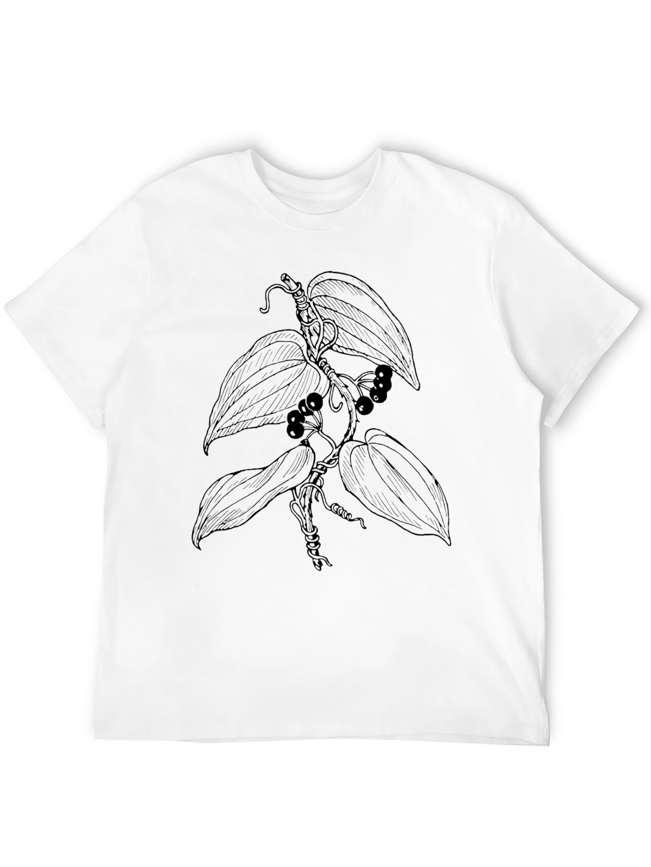 Botanical Vine Graphic Tee - Black Cotton