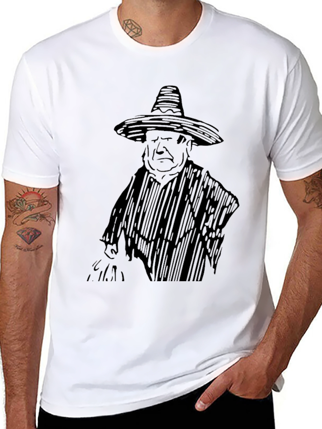 Black T-Shirt with Sombrero Sketch