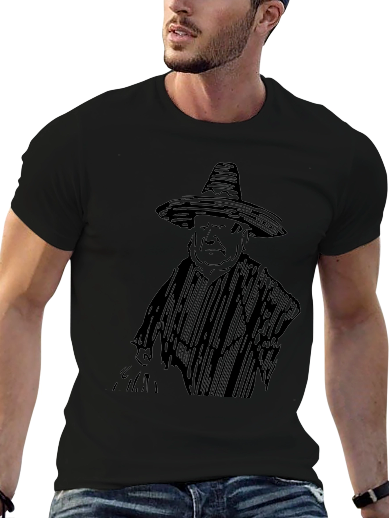 Black T-Shirt with Sombrero Sketch