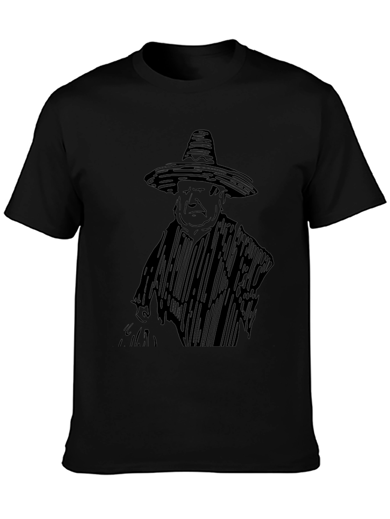 Black T-Shirt with Sombrero Sketch