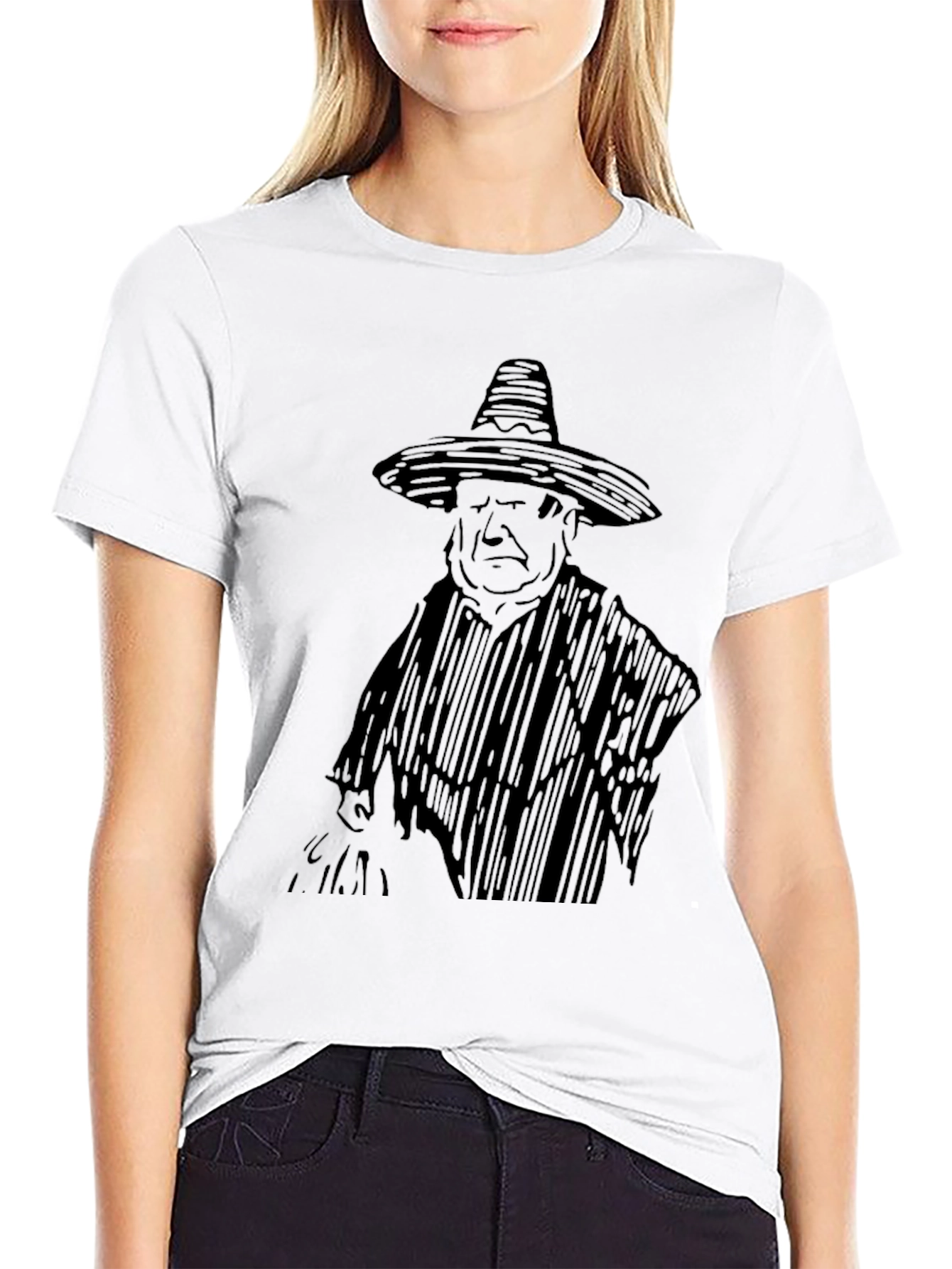 Black T-Shirt with Sombrero Sketch