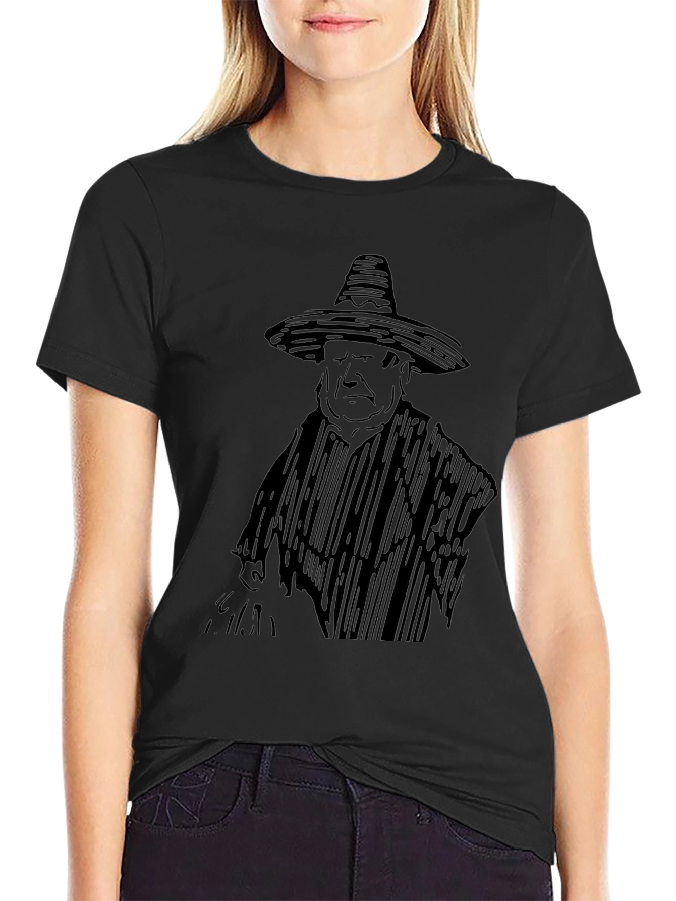 Black T-Shirt with Sombrero Sketch