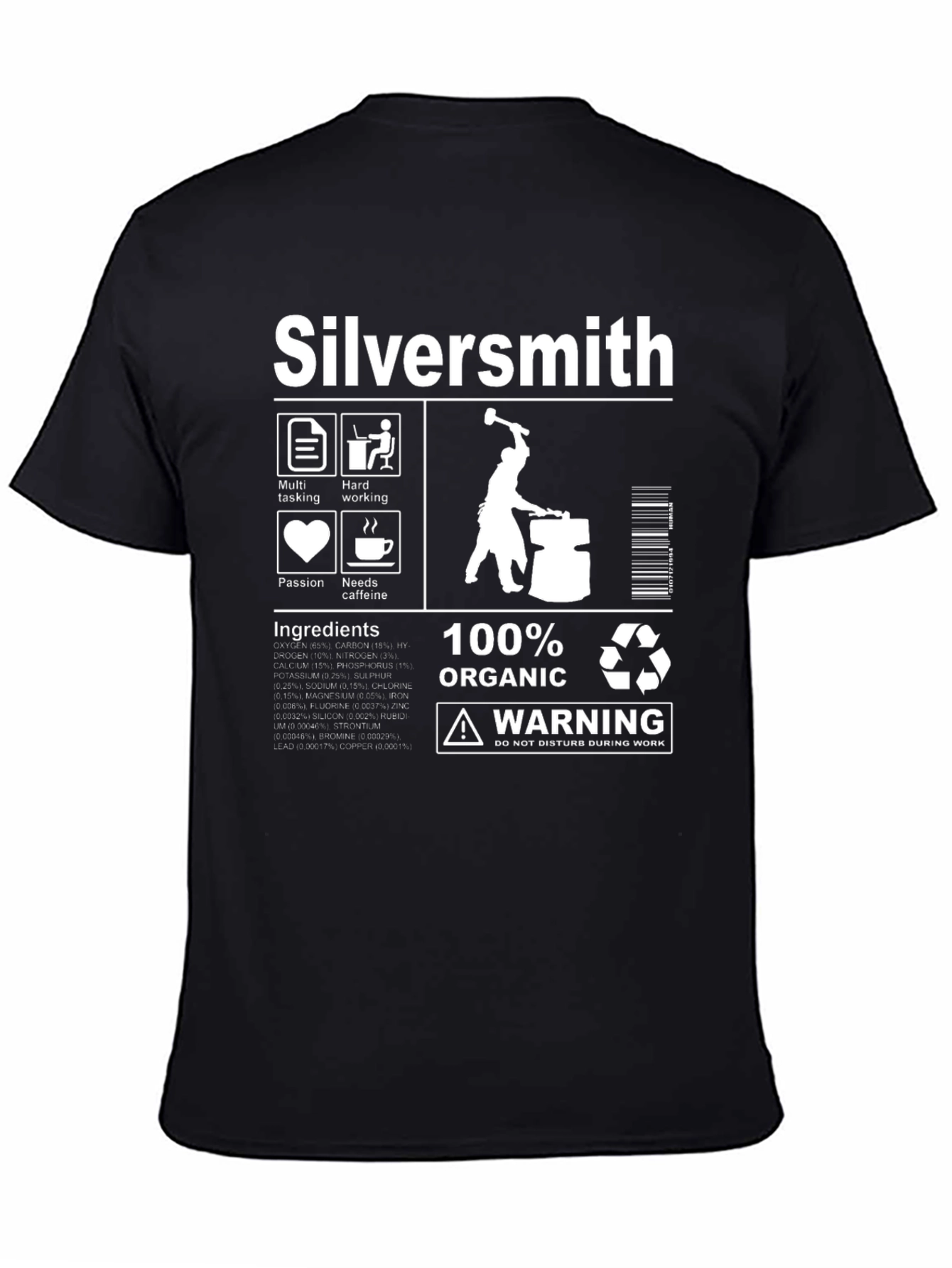 Silversmith T-Shirt - Organic Material Warning Graphic