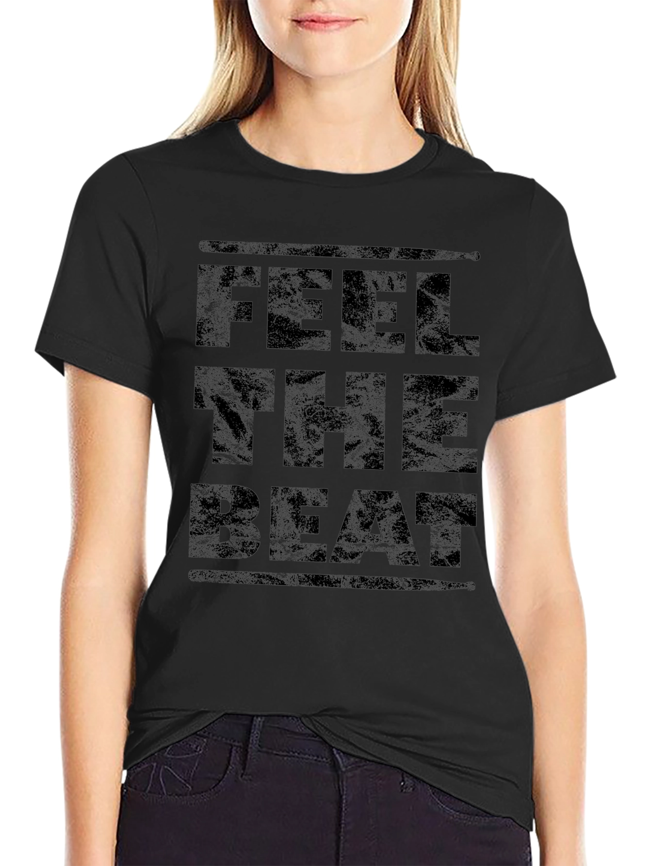 Feel The Beat Black Graphic Print T-Shirt
