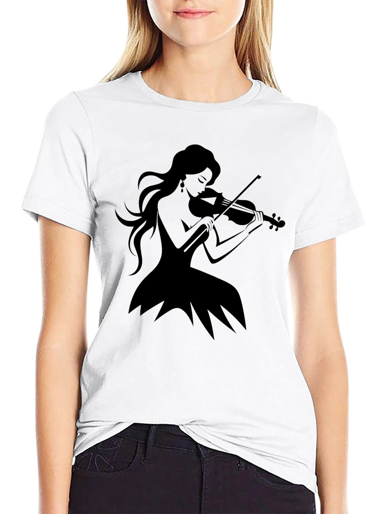 Violin Woman Black T-Shirt
