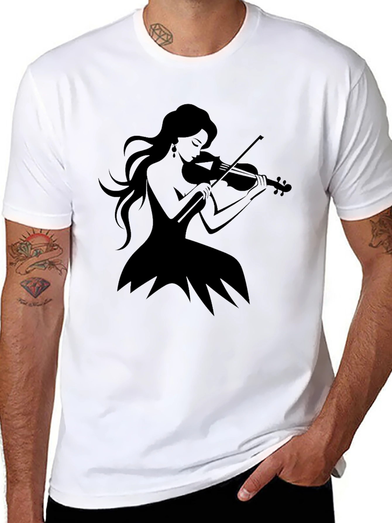 Violin Woman Black T-Shirt