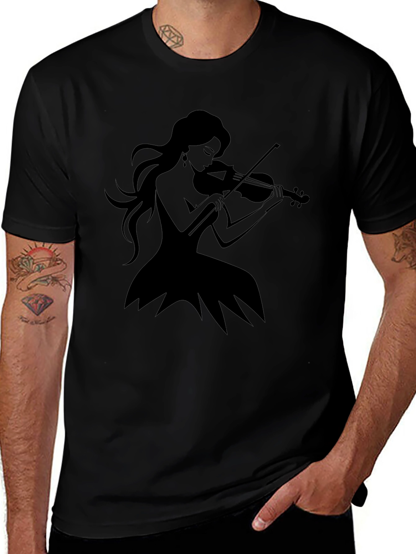 Violin Woman Black T-Shirt