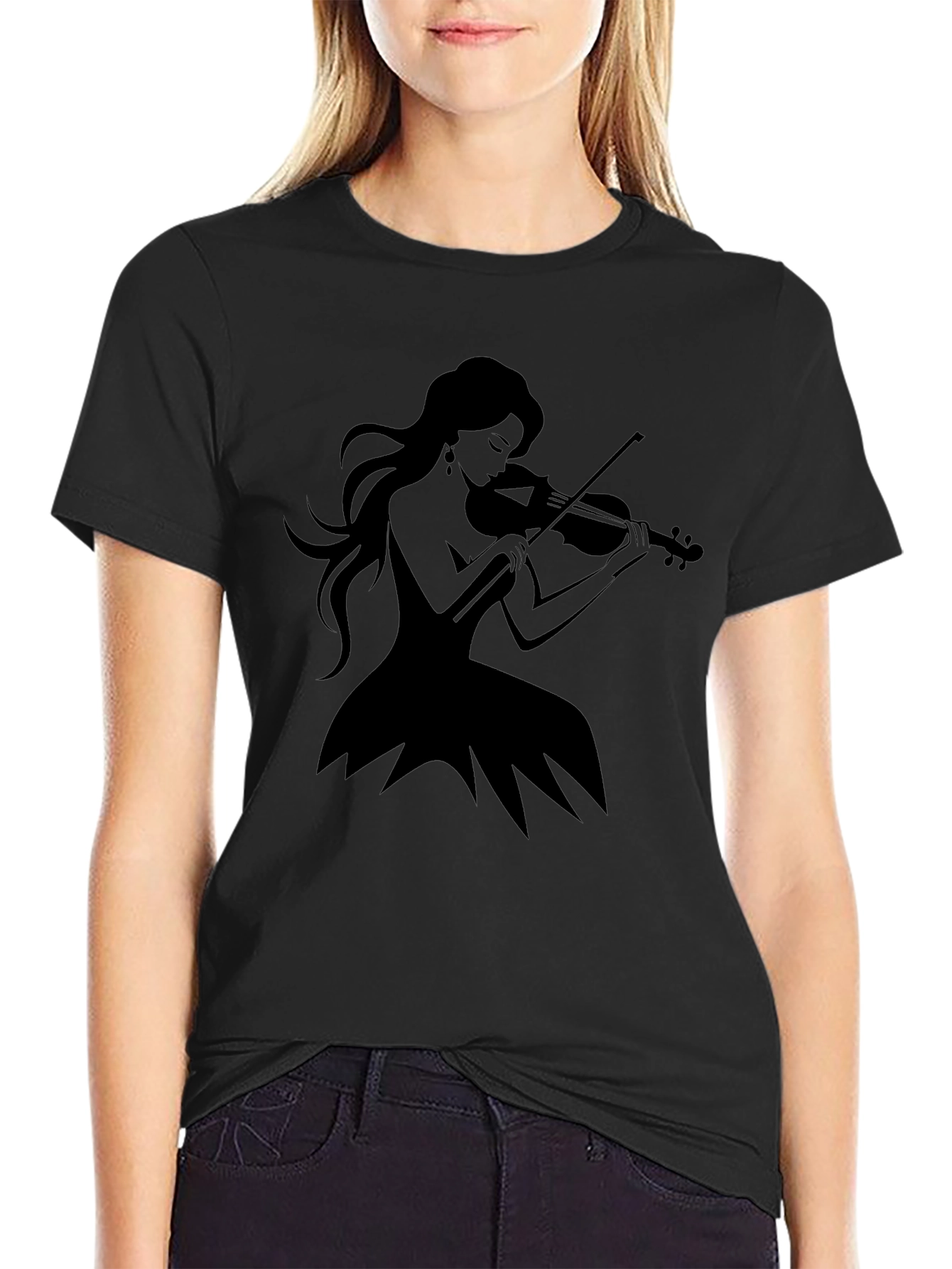 Violin Woman Black T-Shirt