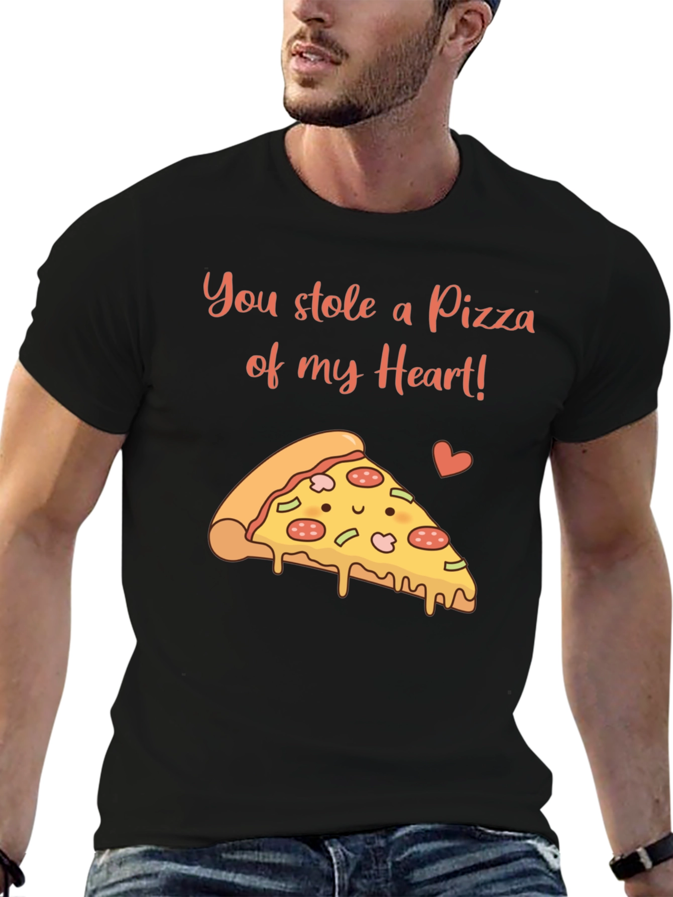 Pizza My Heart Mens Graphic T-Shirt - Black