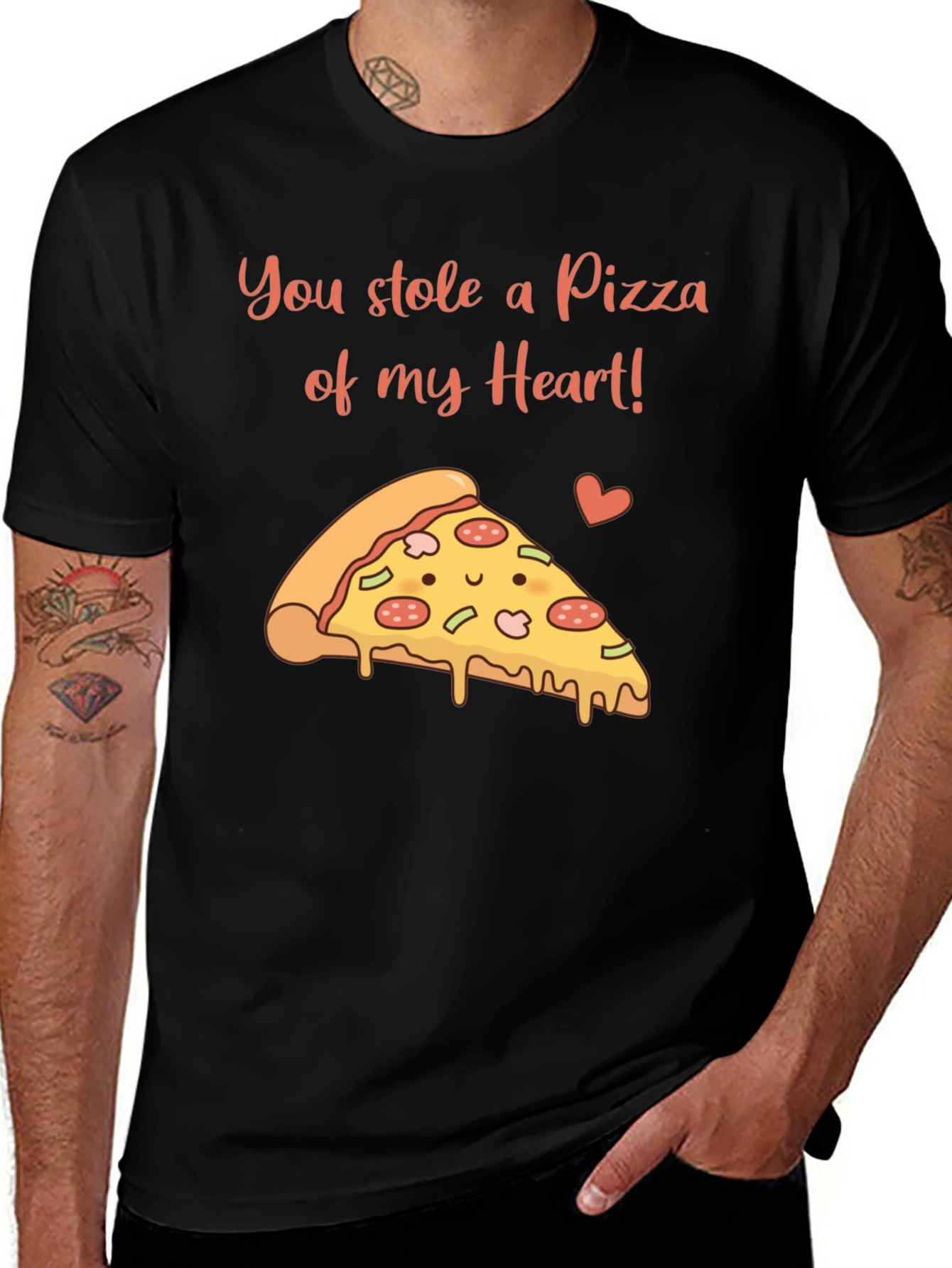 Pizza My Heart Mens Graphic T-Shirt - Black