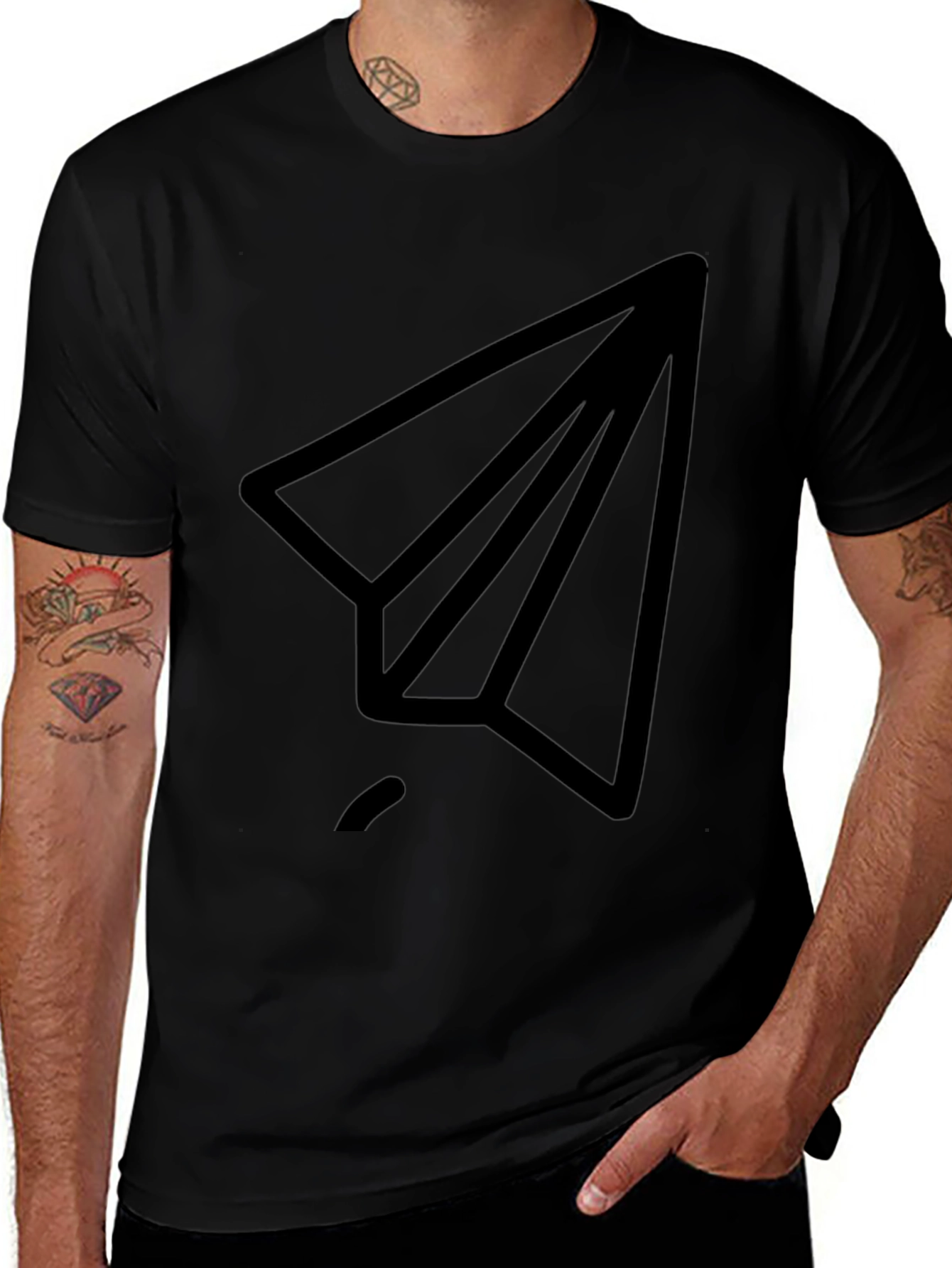 Paper Airplane Graphic Tee - Modern Black T-Shirt