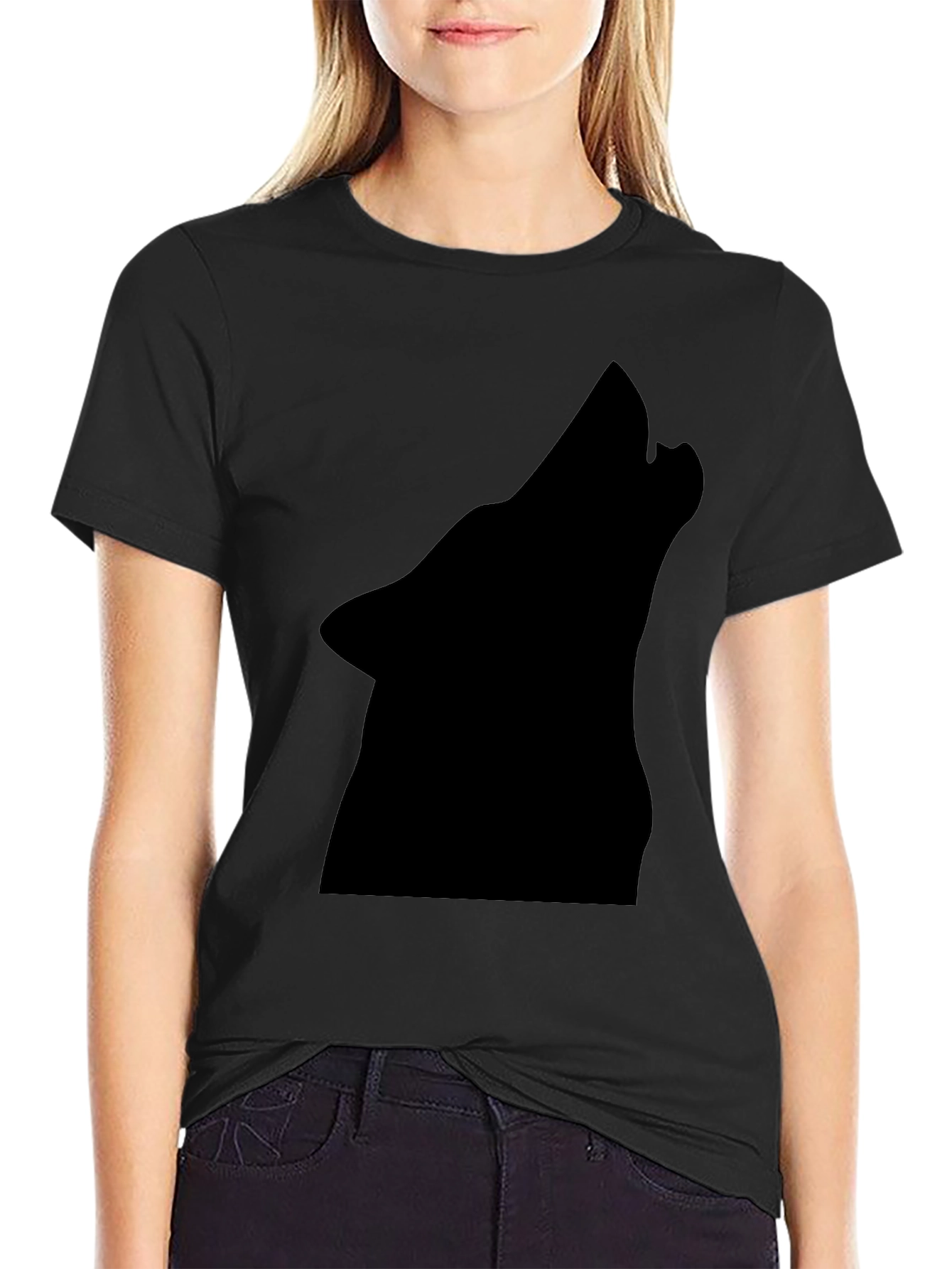 Black Wolf Silhouette Tee - Bold Graphic Print