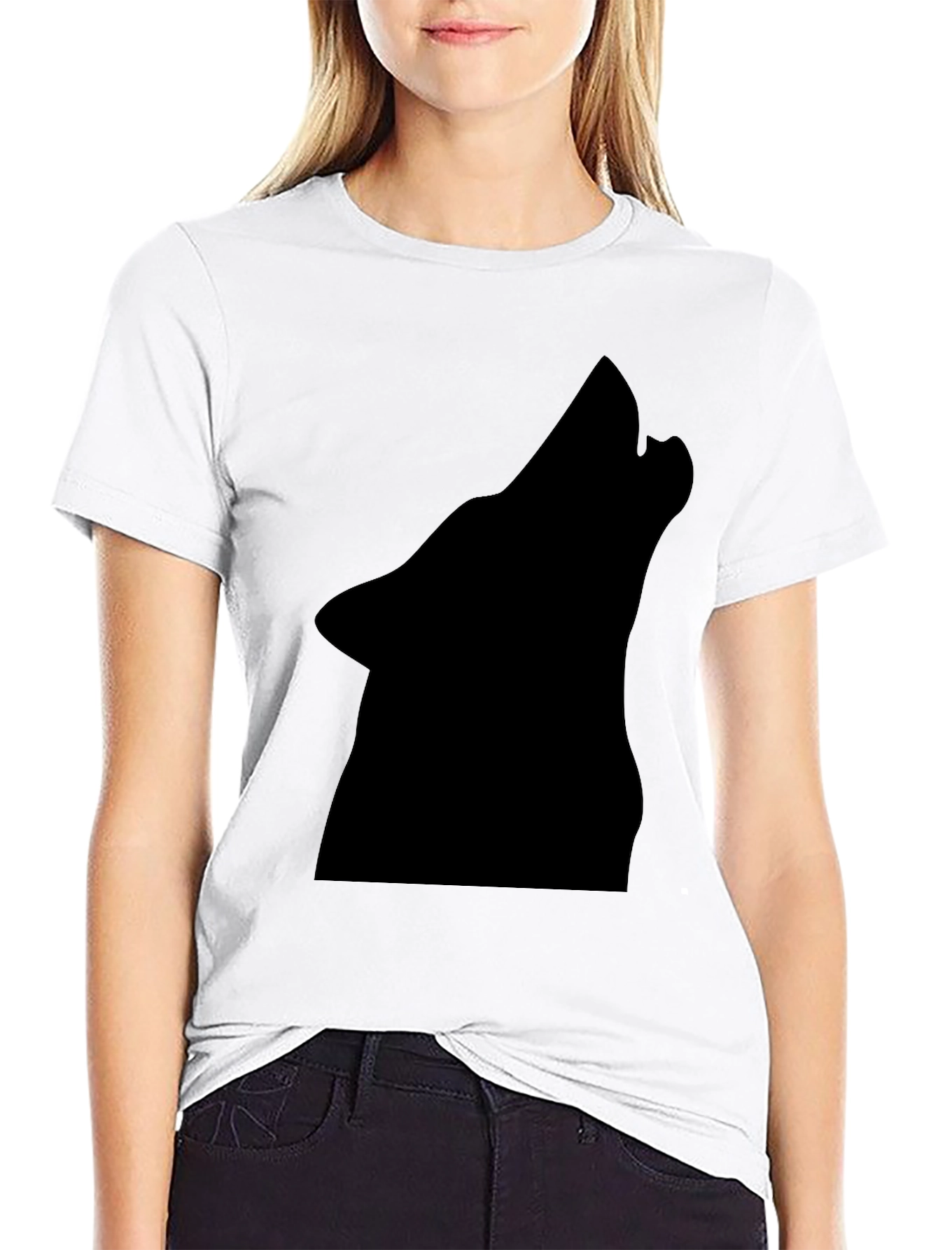 Black Wolf Silhouette Tee - Bold Graphic Print