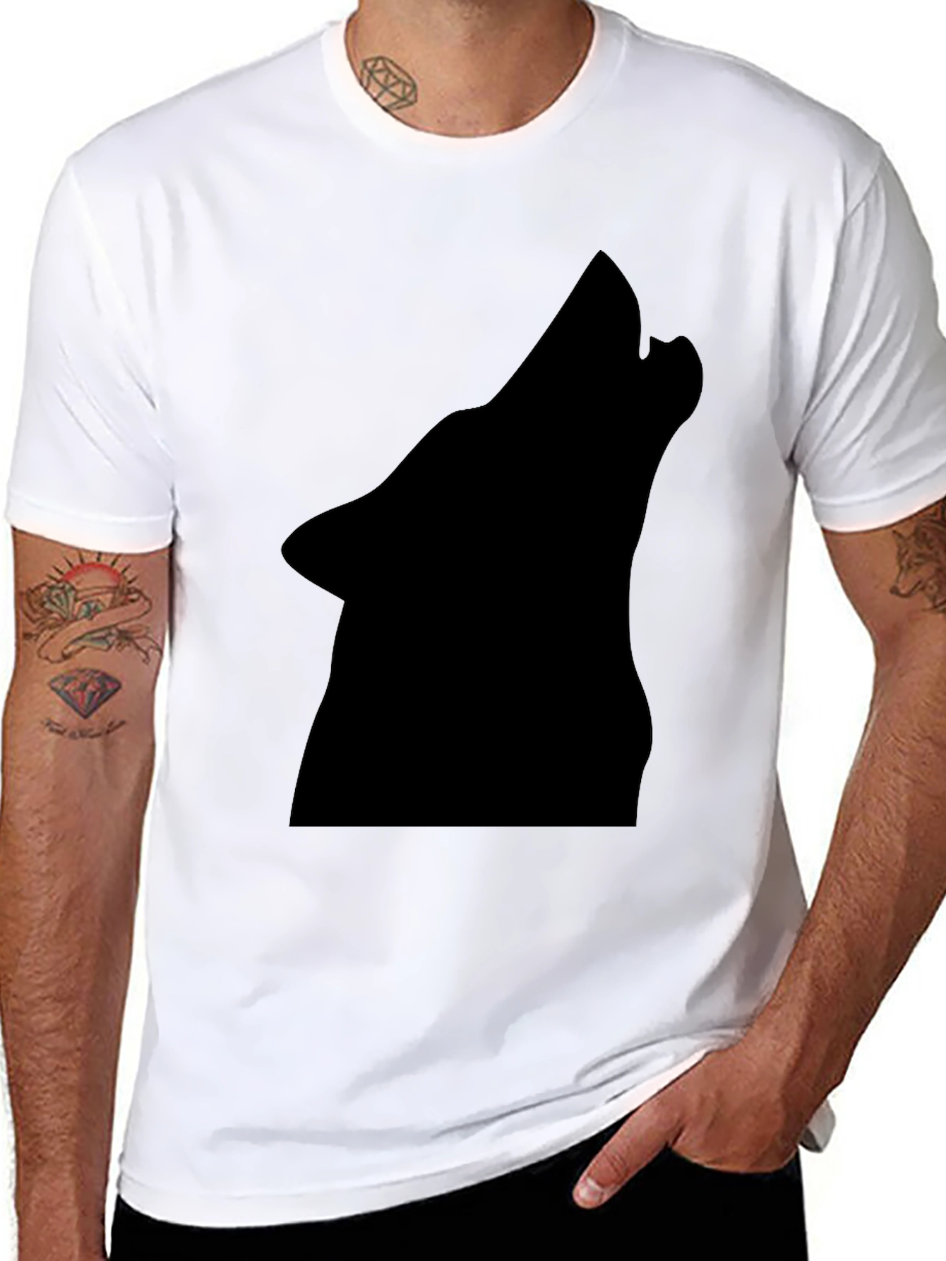 Black Wolf Silhouette Tee - Bold Graphic Print