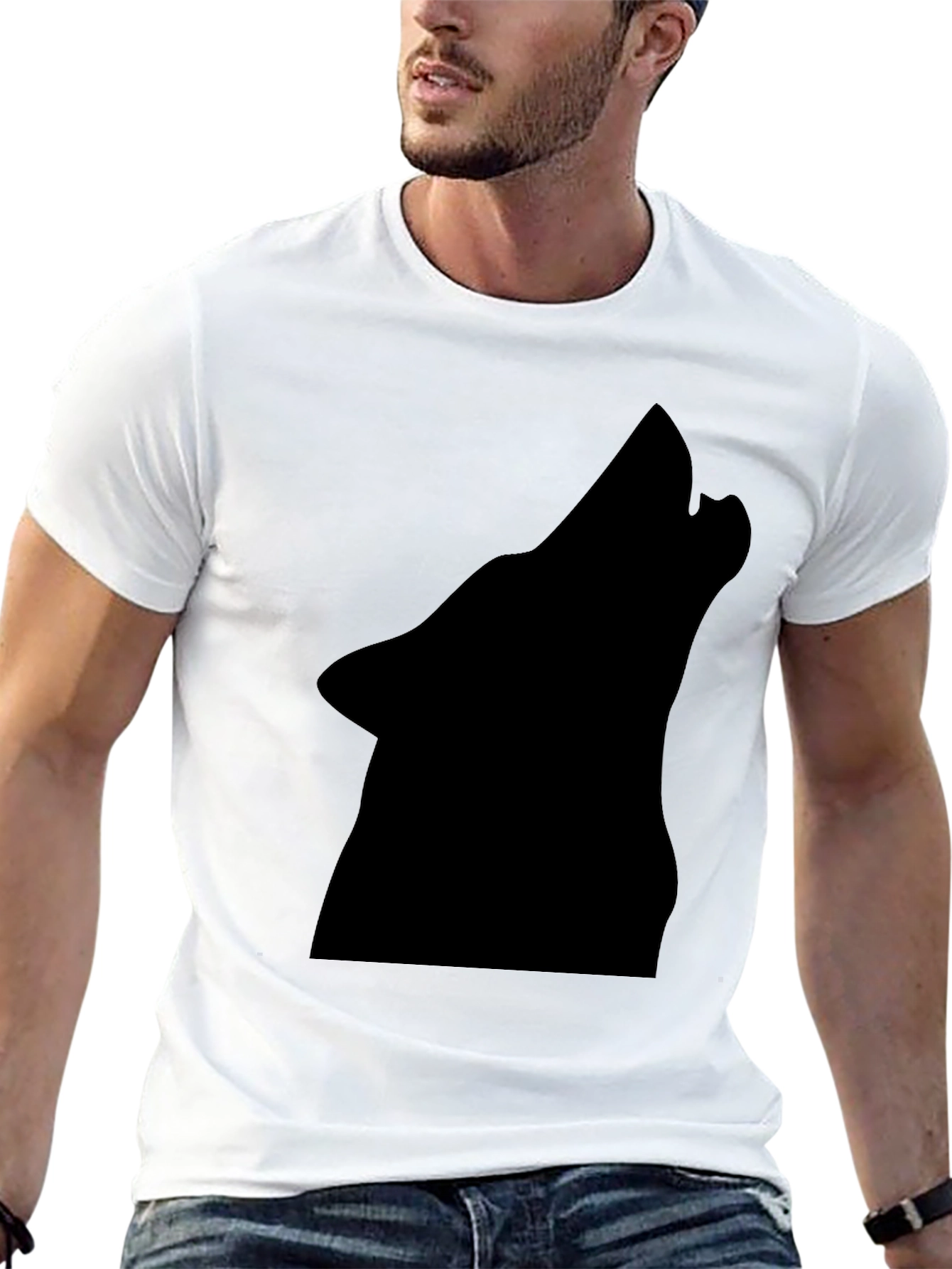 Black Wolf Silhouette Tee - Bold Graphic Print