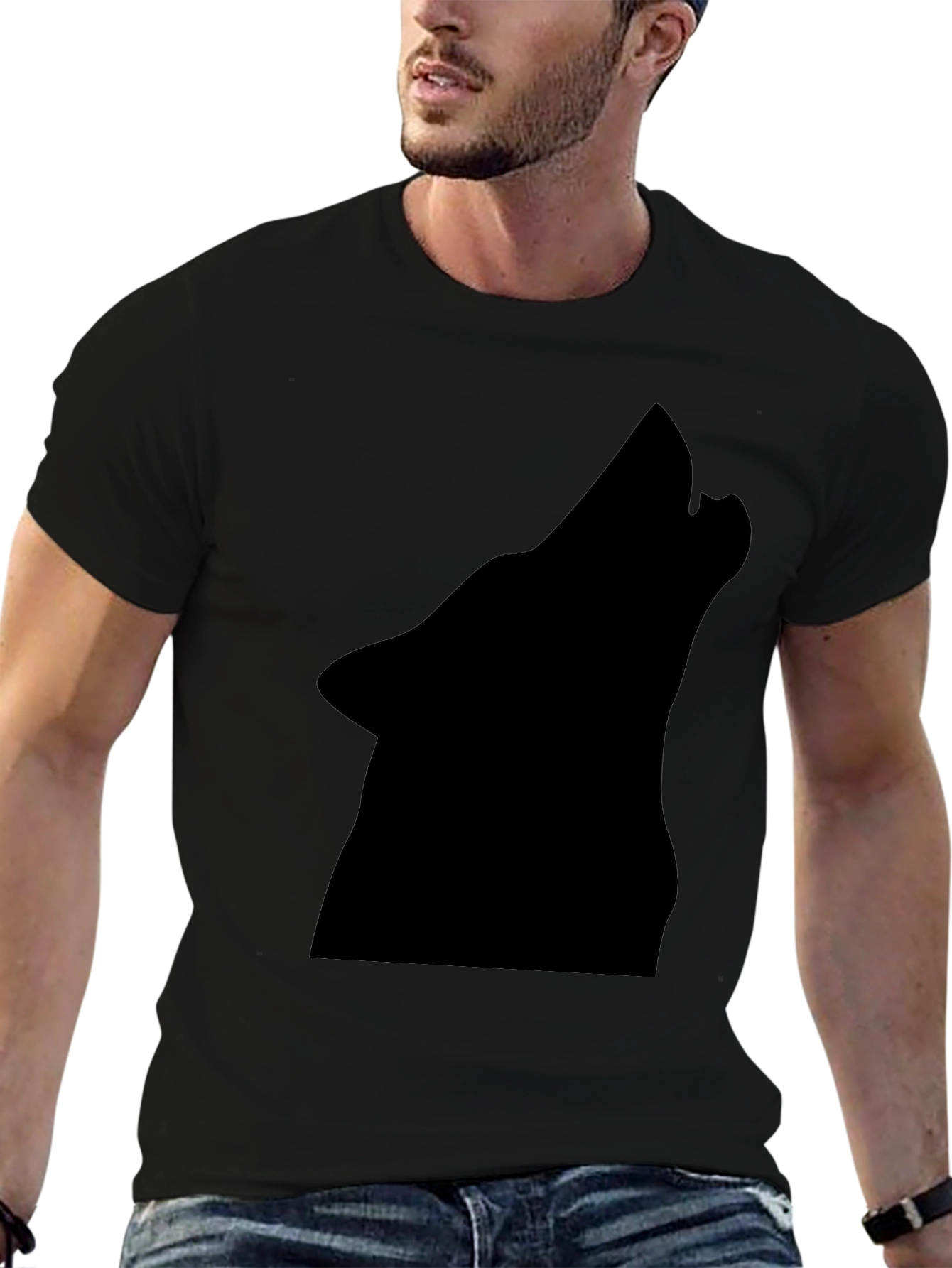 Black Wolf Silhouette Tee - Bold Graphic Print
