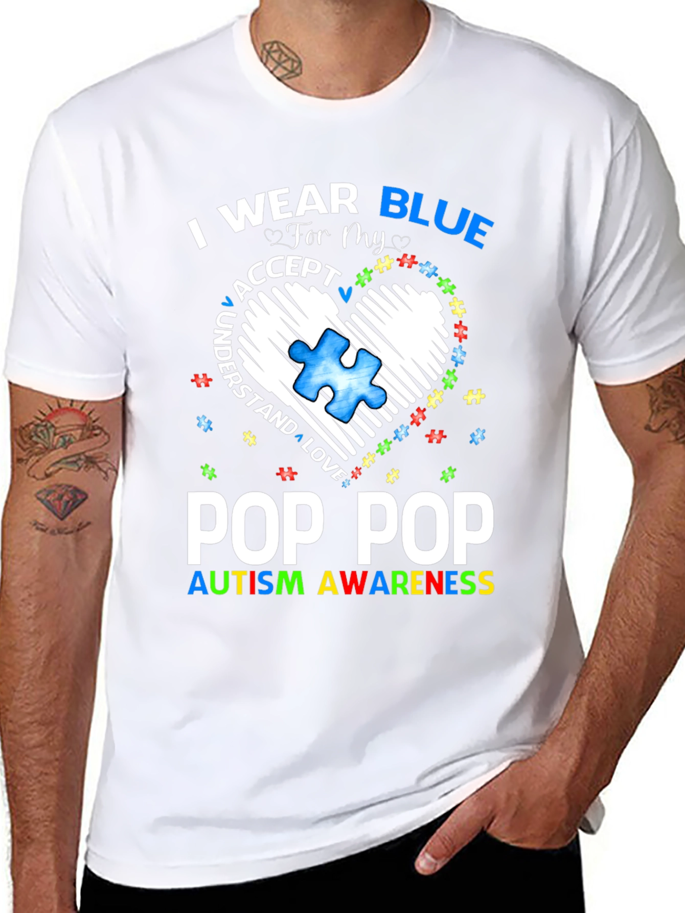 Pop Pop Autism Awareness T-Shirt