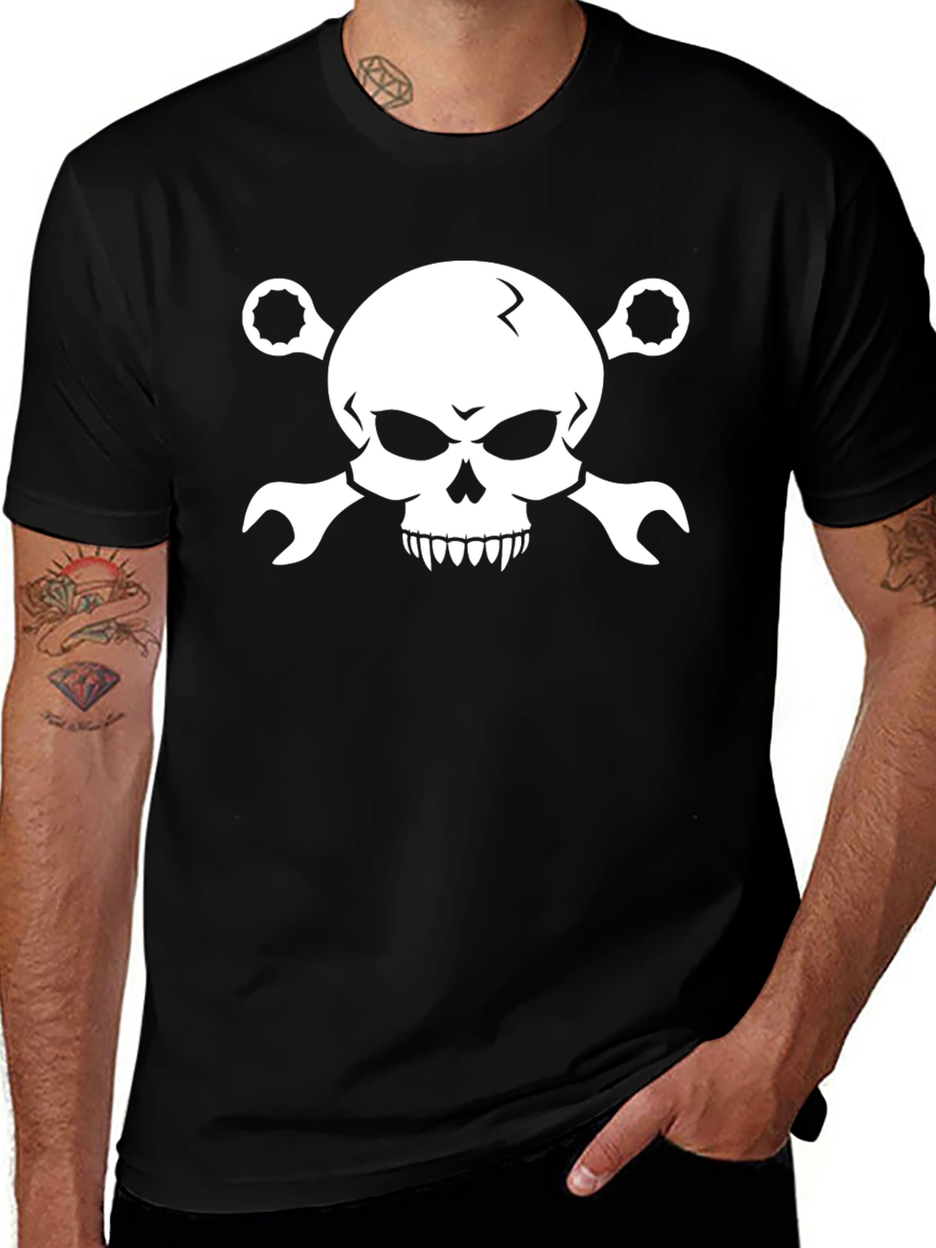 Skull & Wrenches Black T-Shirt - Mechanic Tee