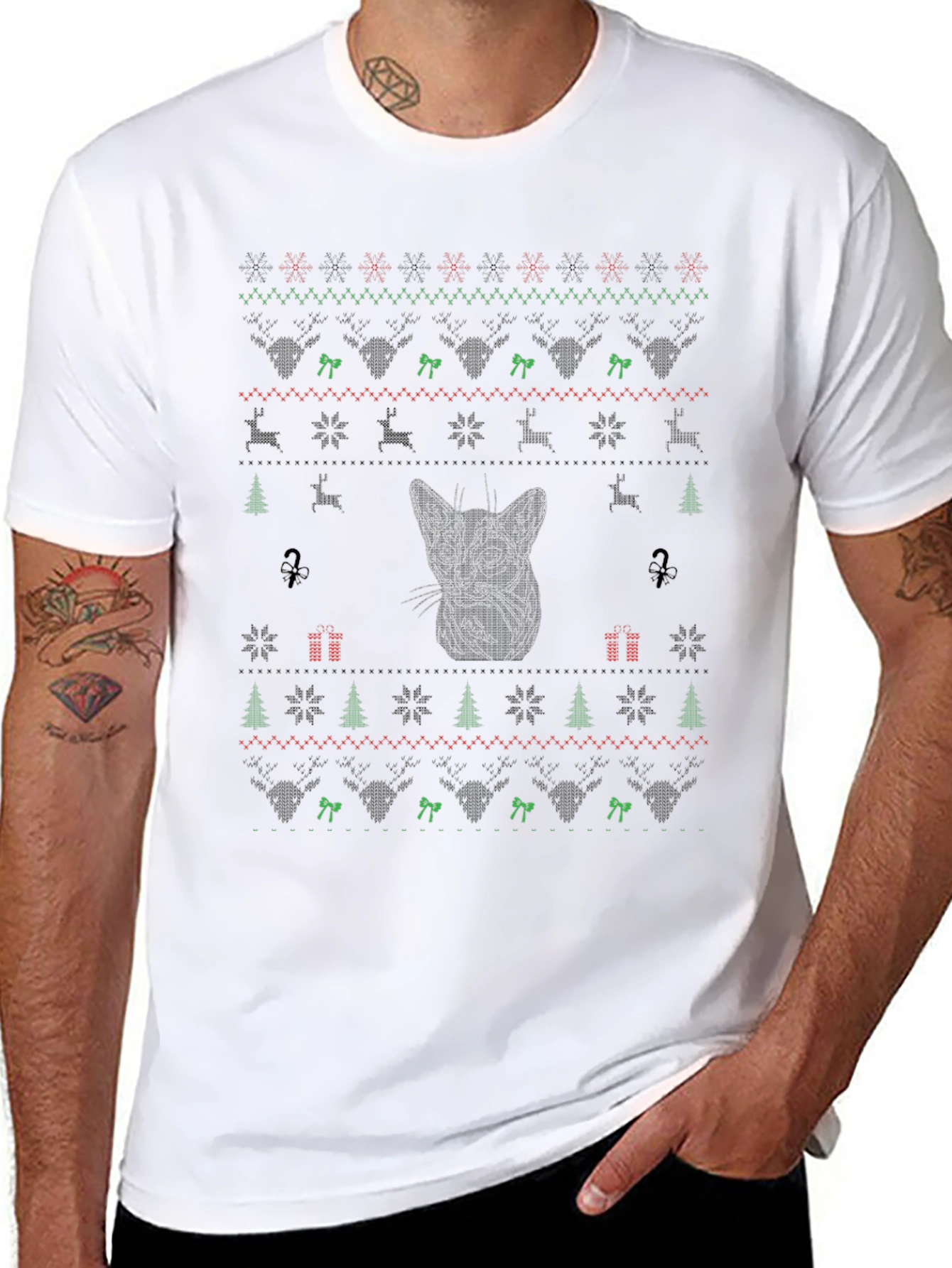 Ugly Christmas Cat T-Shirt - Holiday Festive