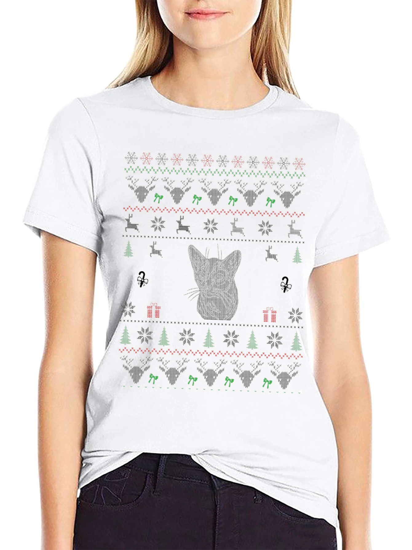 Ugly Christmas Cat T-Shirt - Holiday Festive
