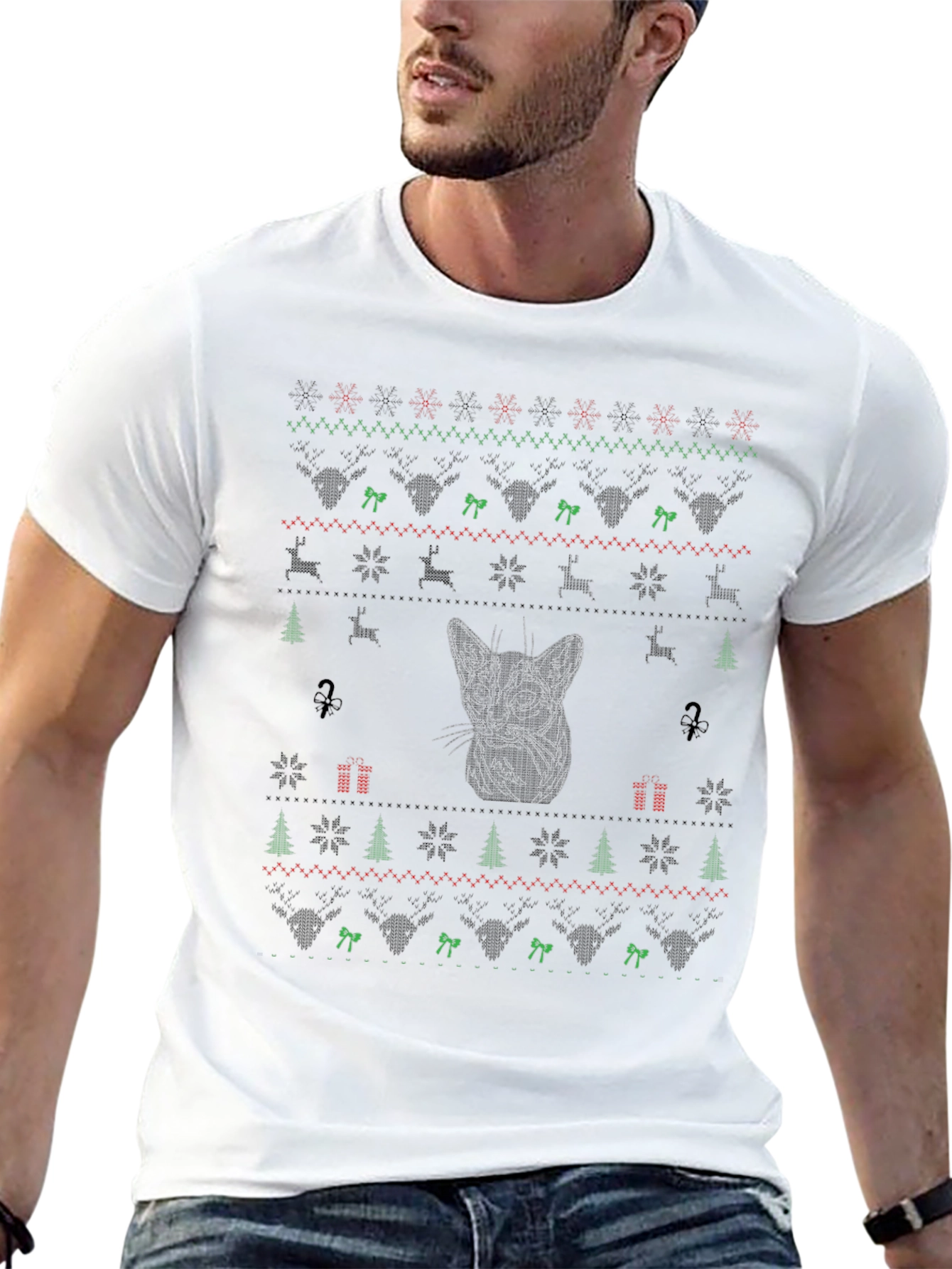 Ugly Christmas Cat T-Shirt - Holiday Festive