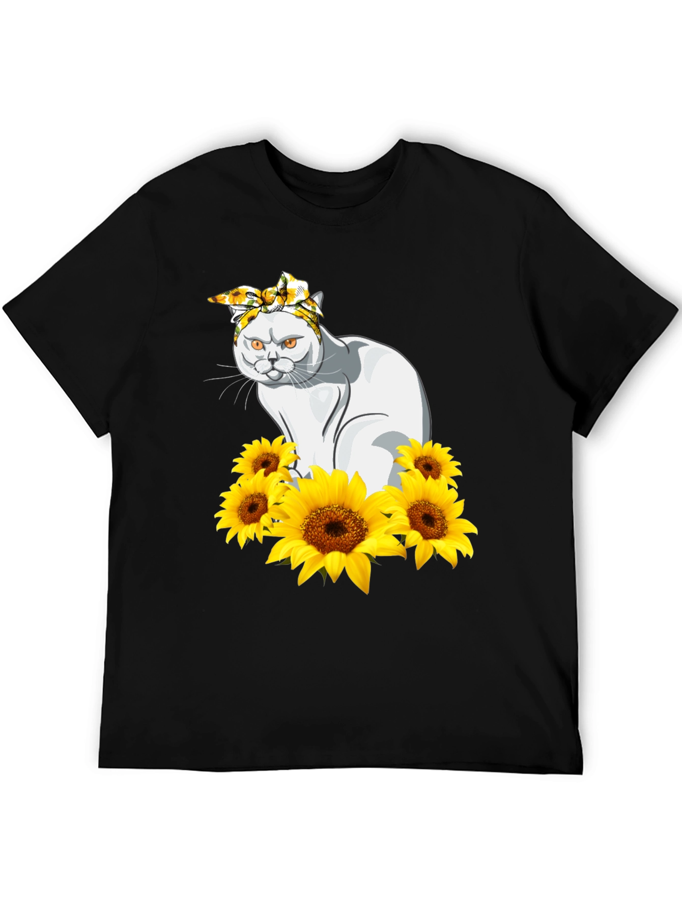 Cat Sunflower T-Shirt - Black Graphic Tee