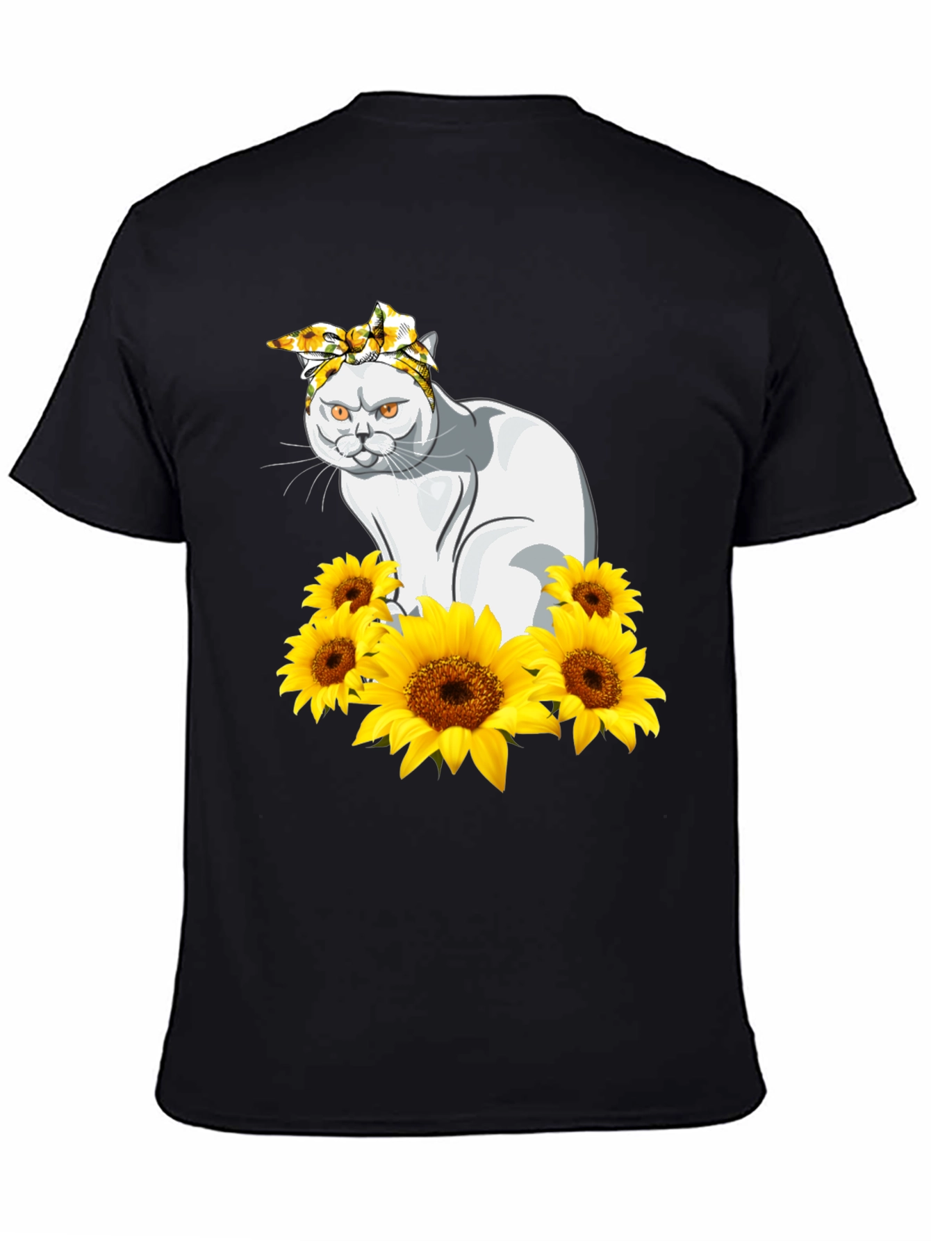 Cat Sunflower T-Shirt - Black Graphic Tee