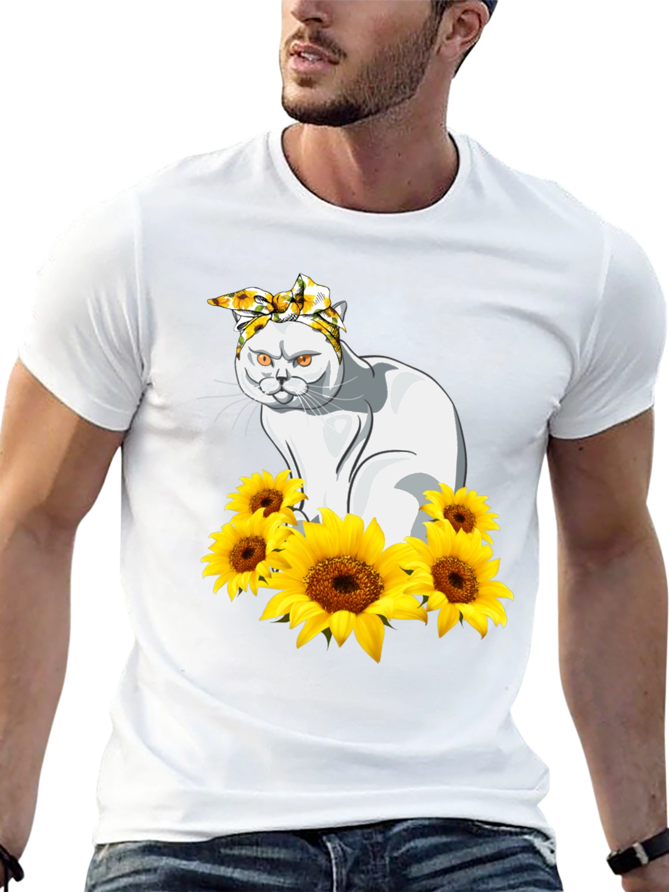Cat Sunflower T-Shirt - Black Graphic Tee