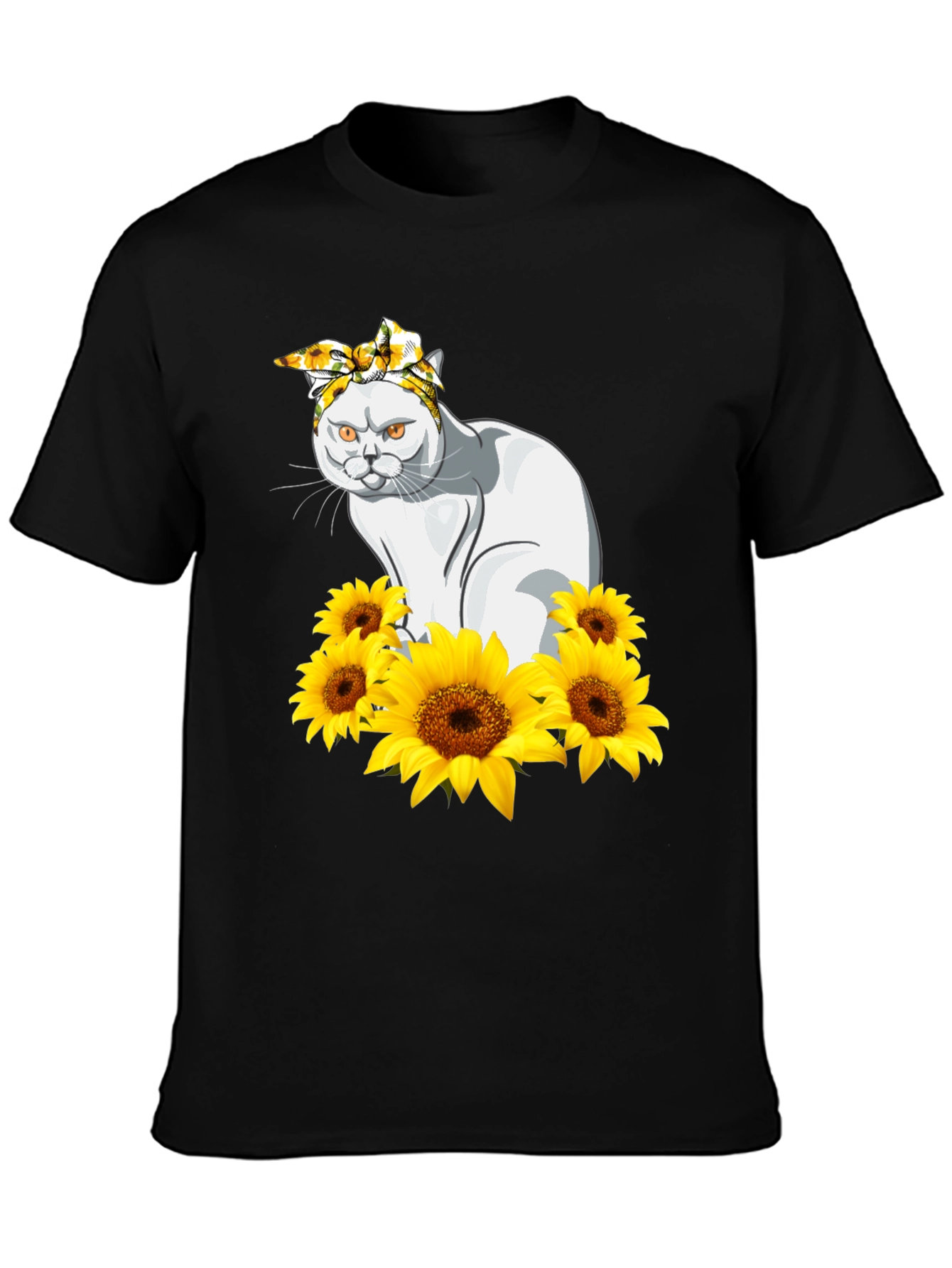 Cat Sunflower T-Shirt - Black Graphic Tee