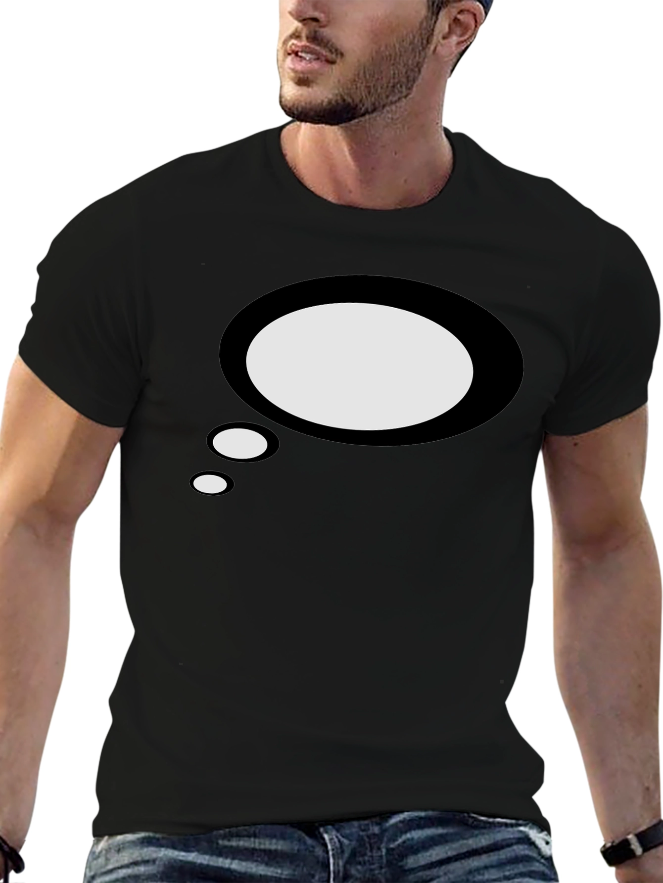 Mens Black T-Shirt with Speech Bubble Graphic