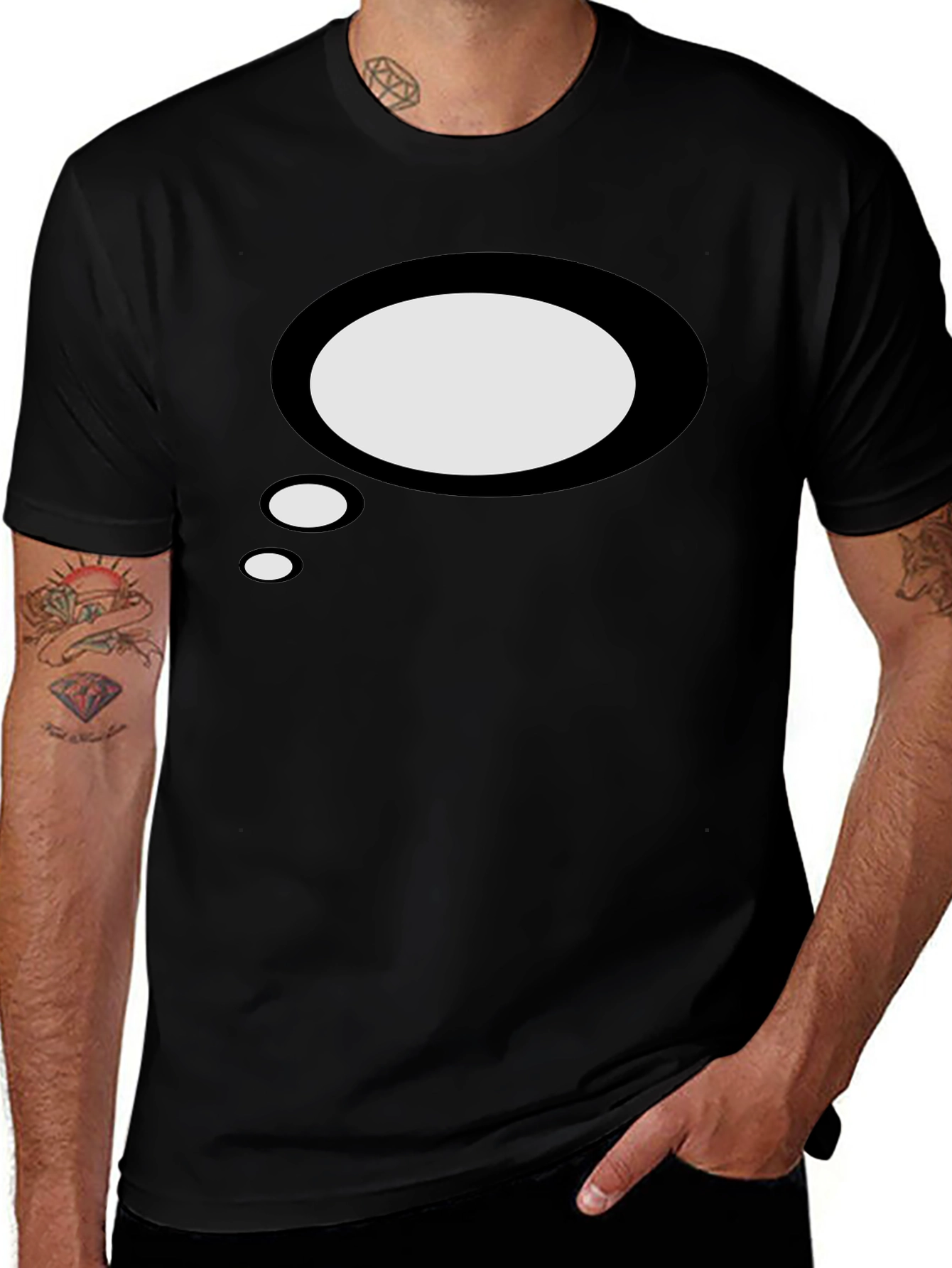 Mens Black T-Shirt with Speech Bubble Graphic